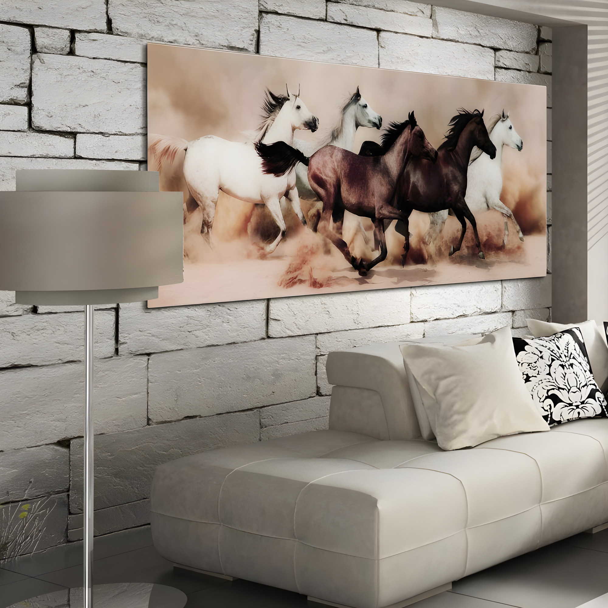 Empire Art Direct "Stampede" Horses Wall Art Printed on Free Floating Tempered Glass
