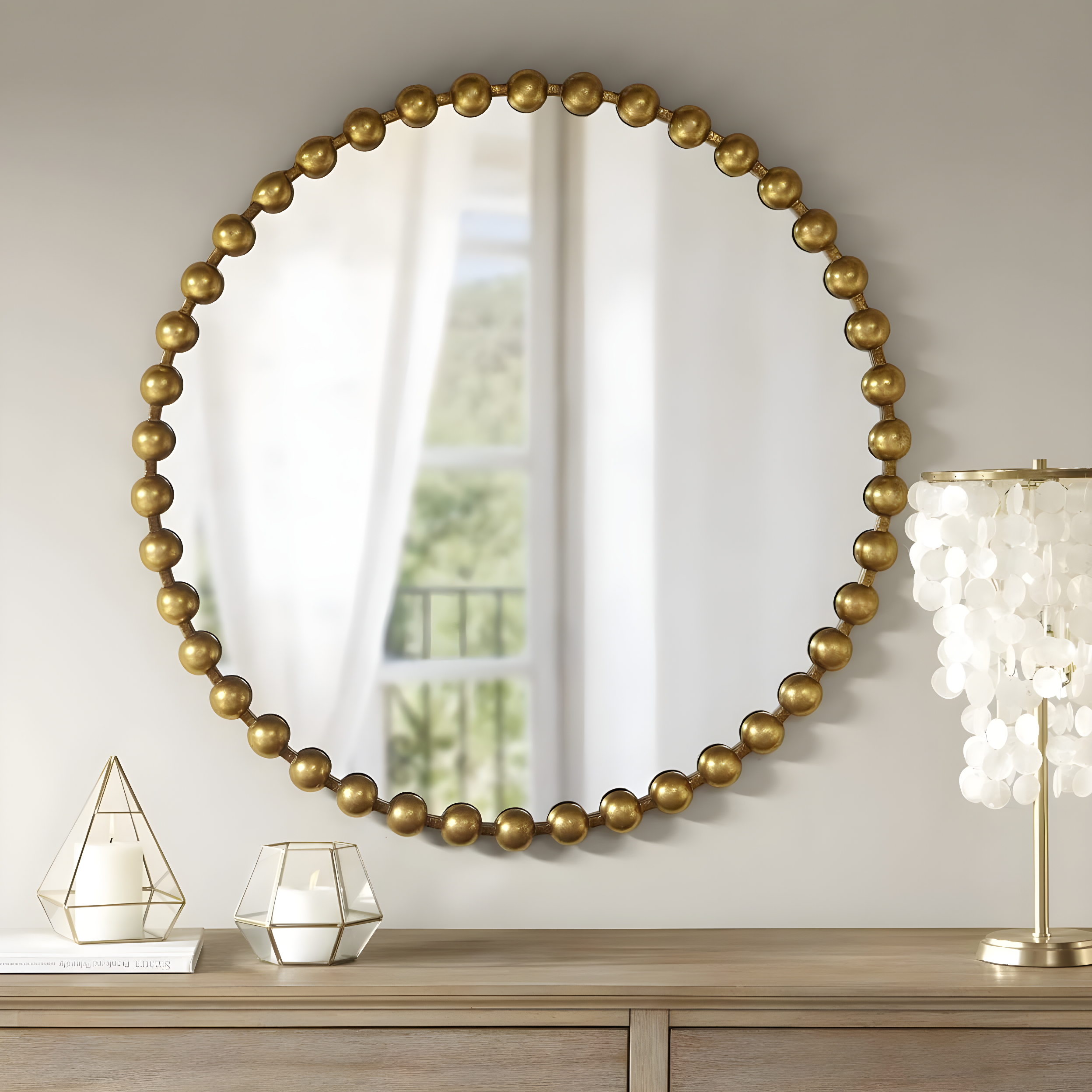 Marlowe Beaded Round Metal Wall Mirror