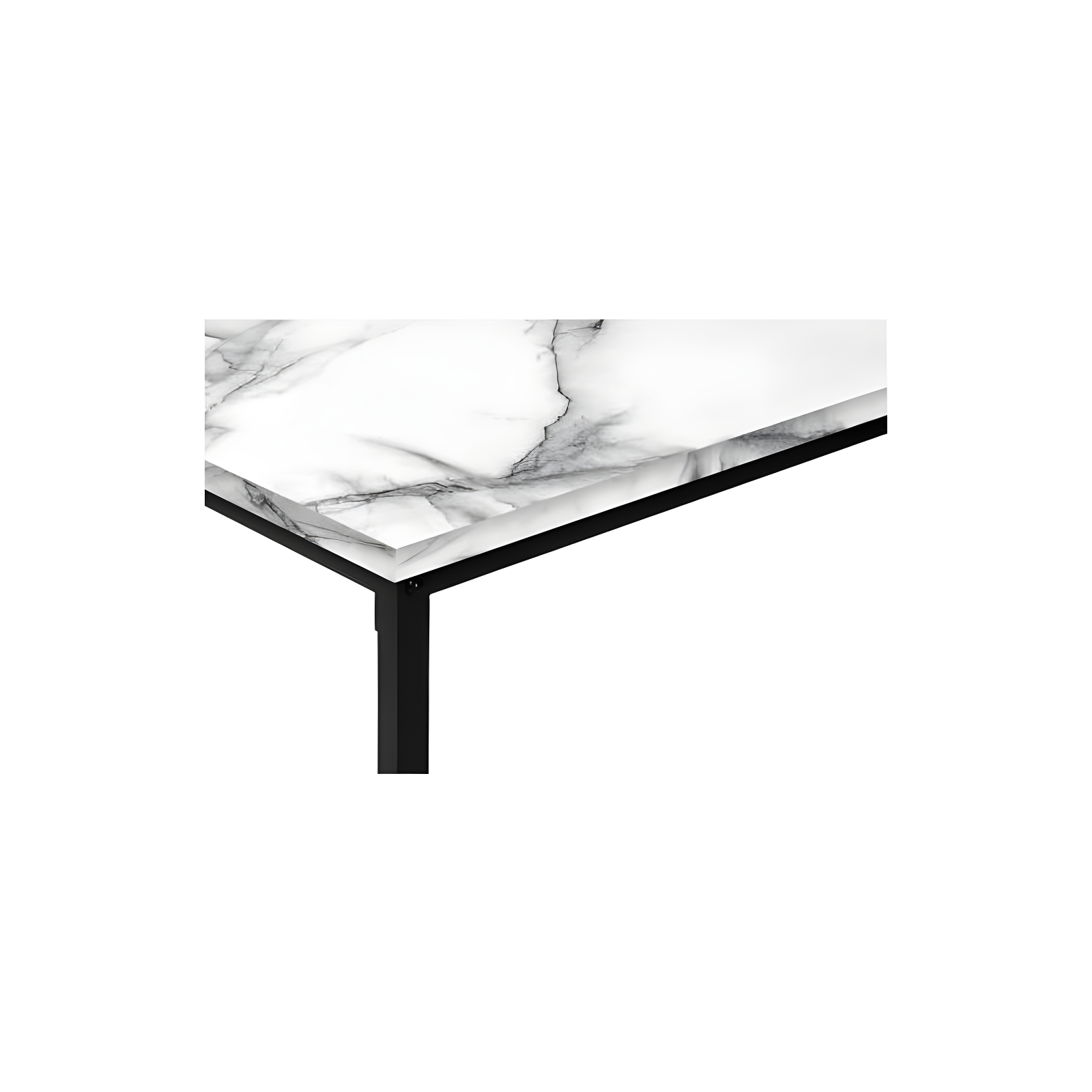 Monarch Specialties Table Set 3pcs Set Coffee End Black Metal White Marble Look Laminate Contemporary Modern