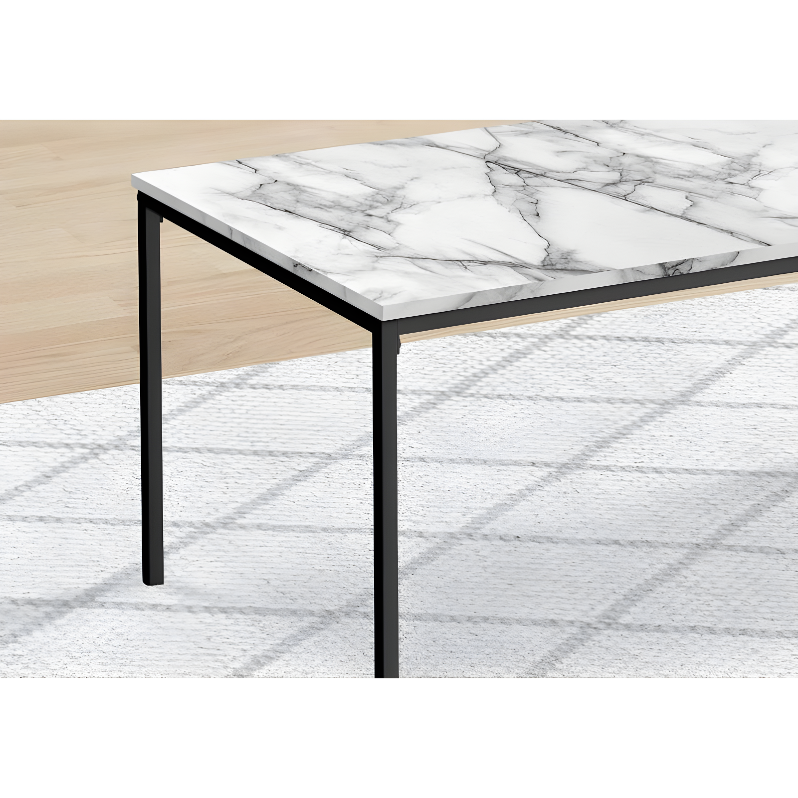 Monarch Specialties Table Set 3pcs Set Coffee End Black Metal White Marble Look Laminate Contemporary Modern