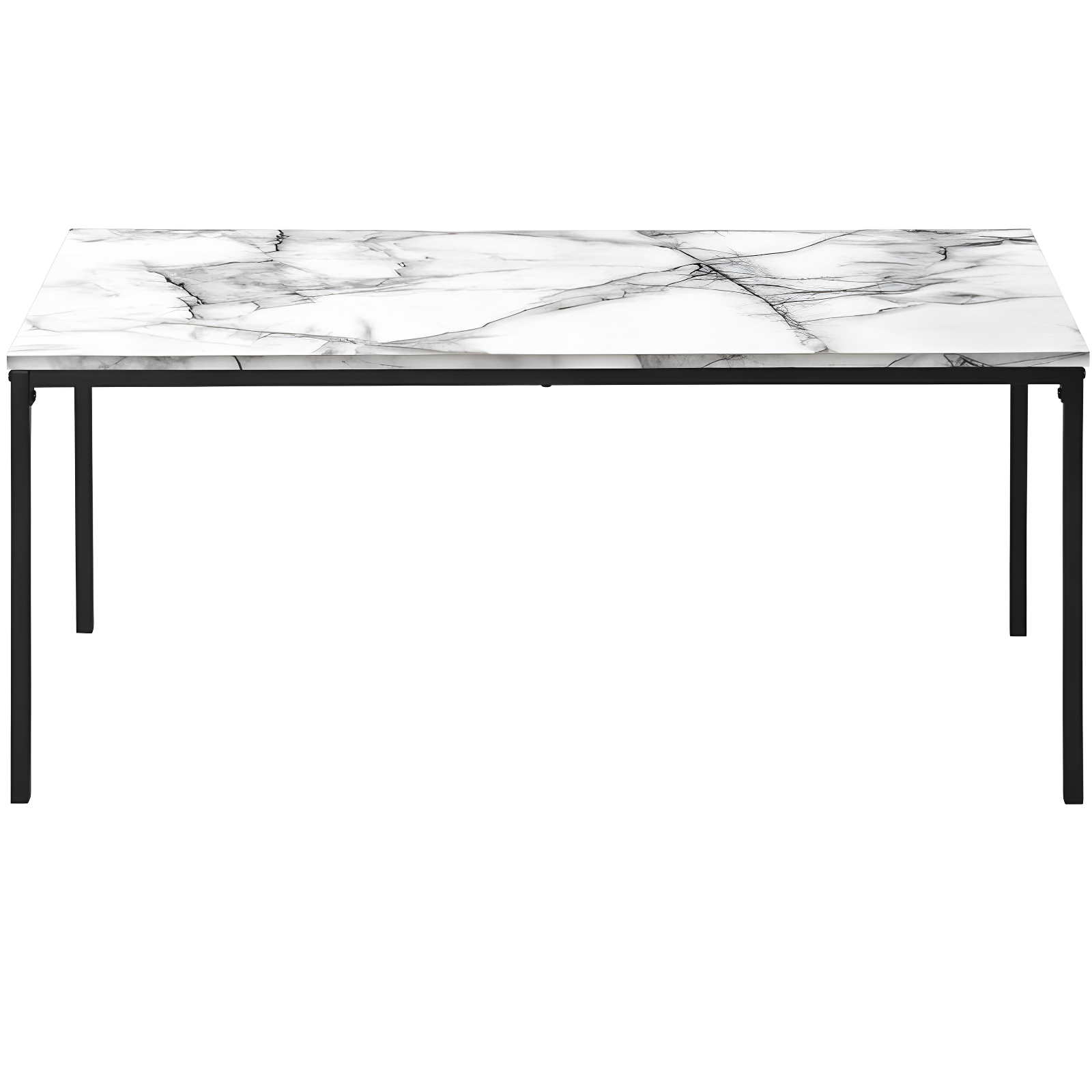 Monarch Specialties Table Set 3pcs Set Coffee End Black Metal White Marble Look Laminate Contemporary Modern