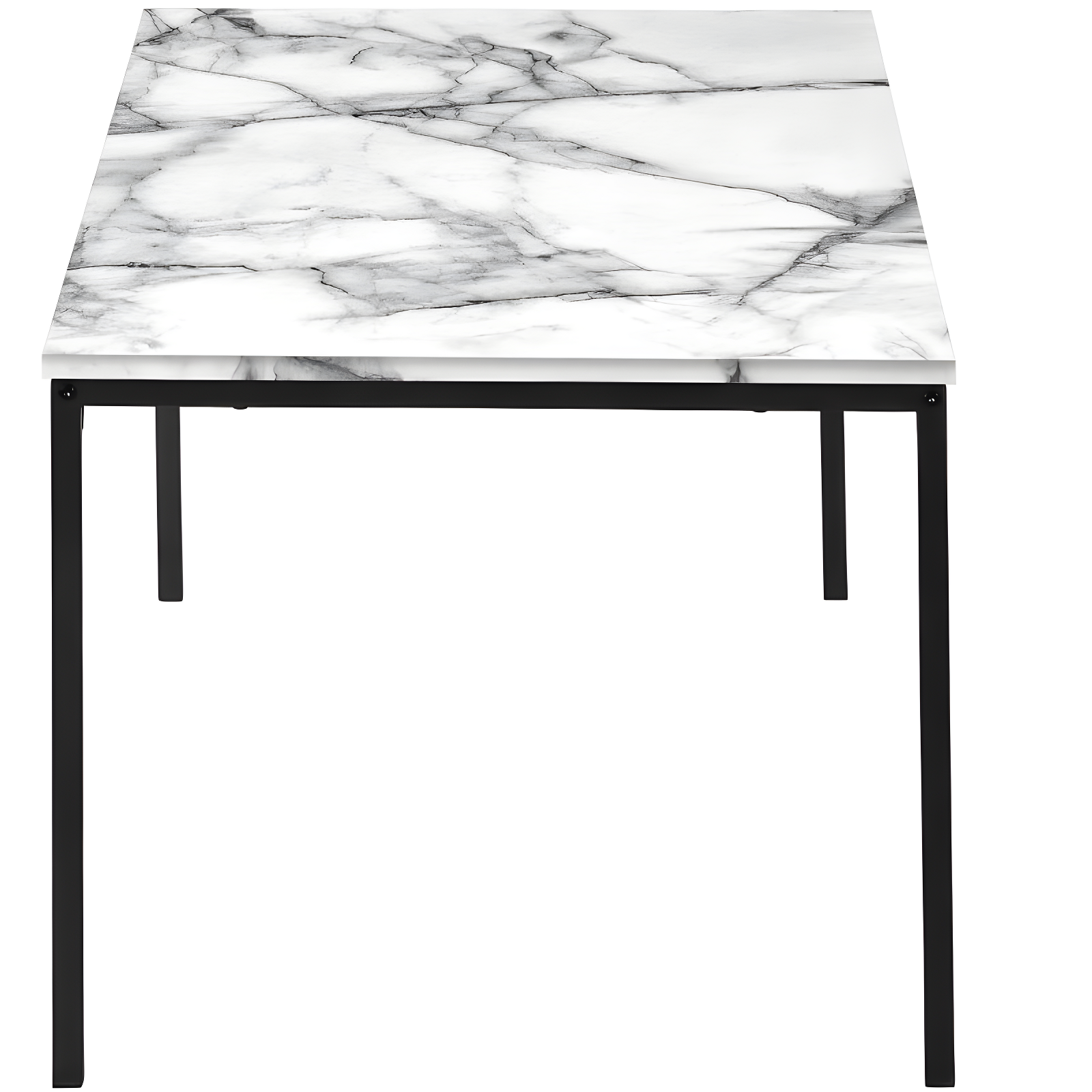 Monarch Specialties Table Set 3pcs Set Coffee End Black Metal White Marble Look Laminate Contemporary Modern