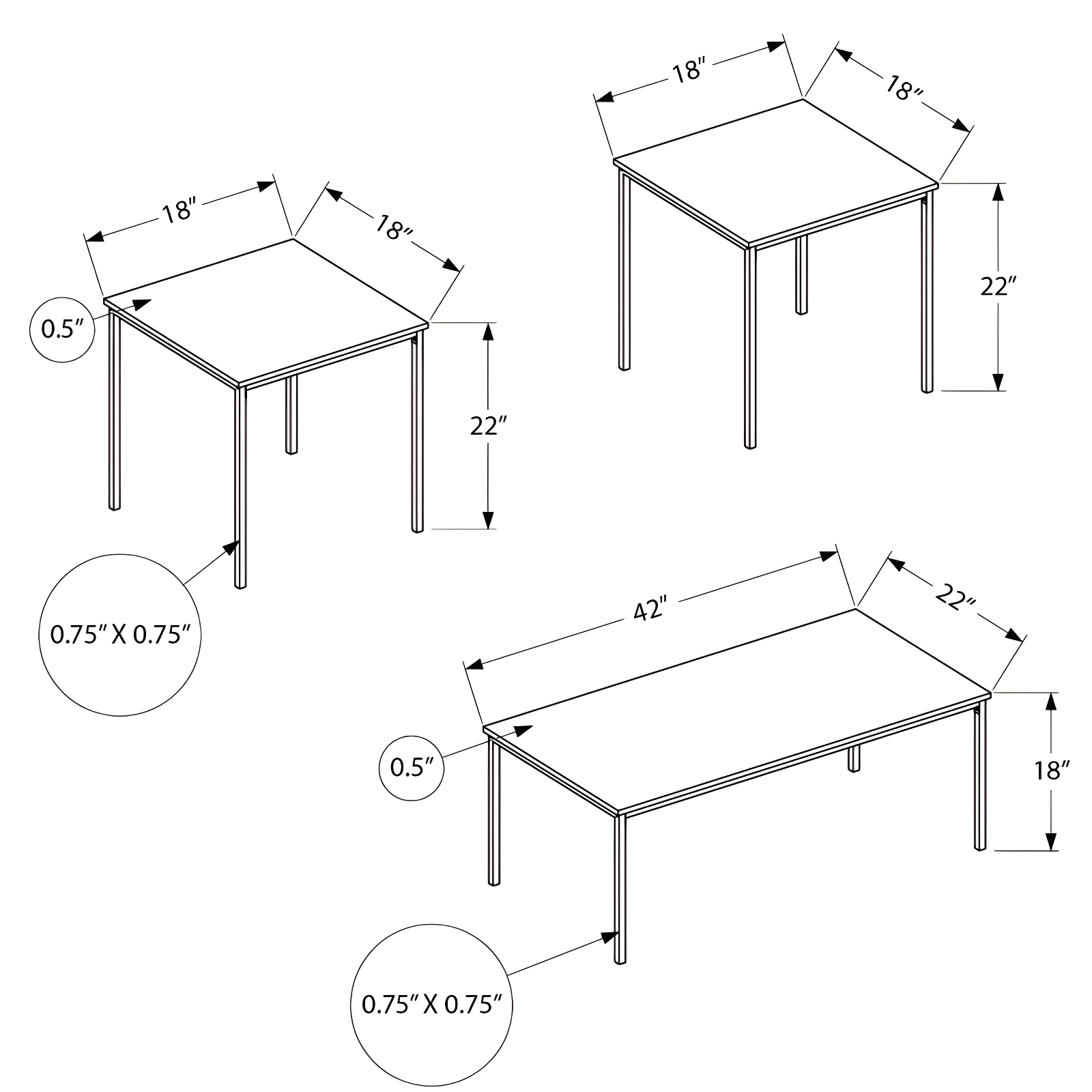 Monarch Specialties Table Set 3pcs Set Coffee End Black Metal White Marble Look Laminate Contemporary Modern