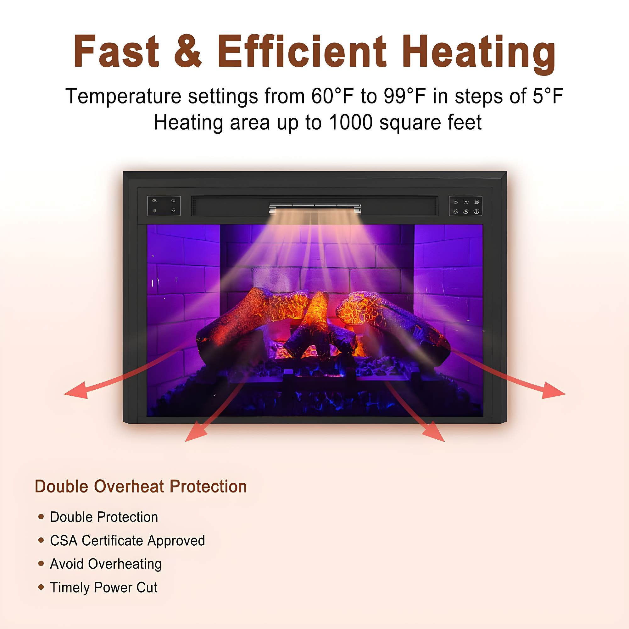 35"W Recessed Multicolor LED Electric Fireplace - 35