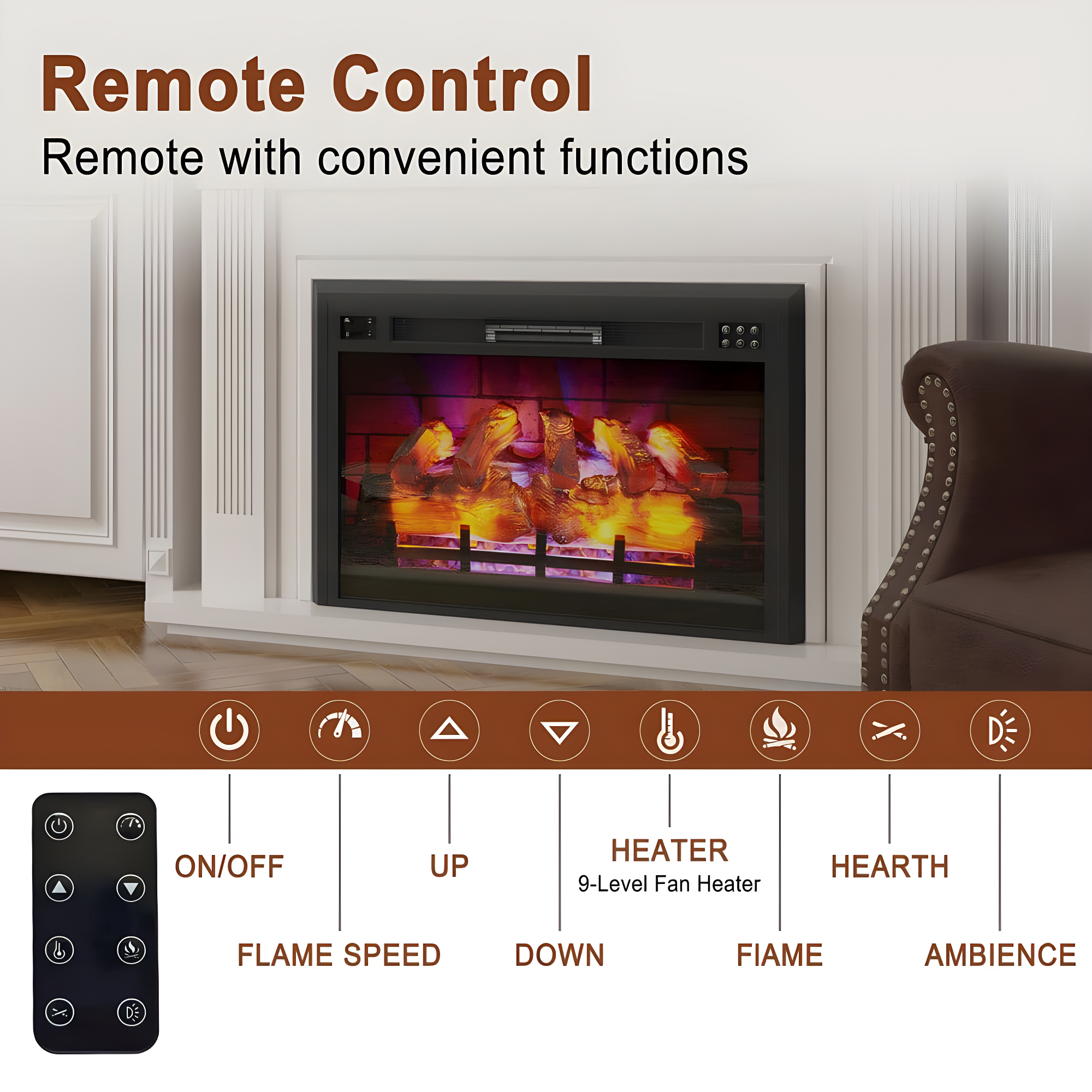 35"W Recessed Multicolor LED Electric Fireplace - 35