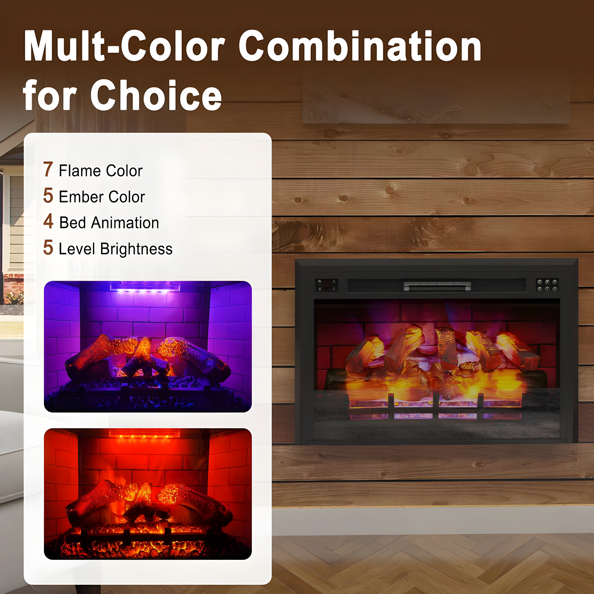 35"W Recessed Multicolor LED Electric Fireplace - 35