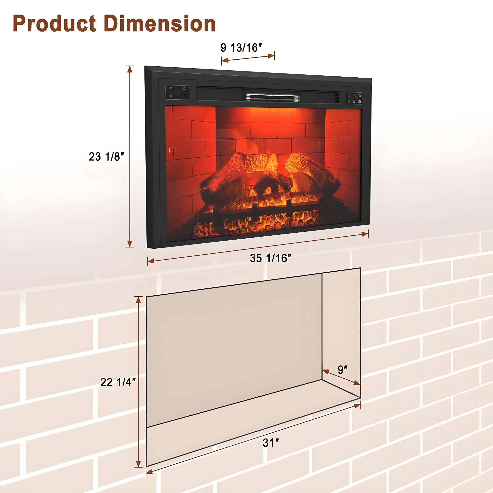 35"W Recessed Multicolor LED Electric Fireplace - 35