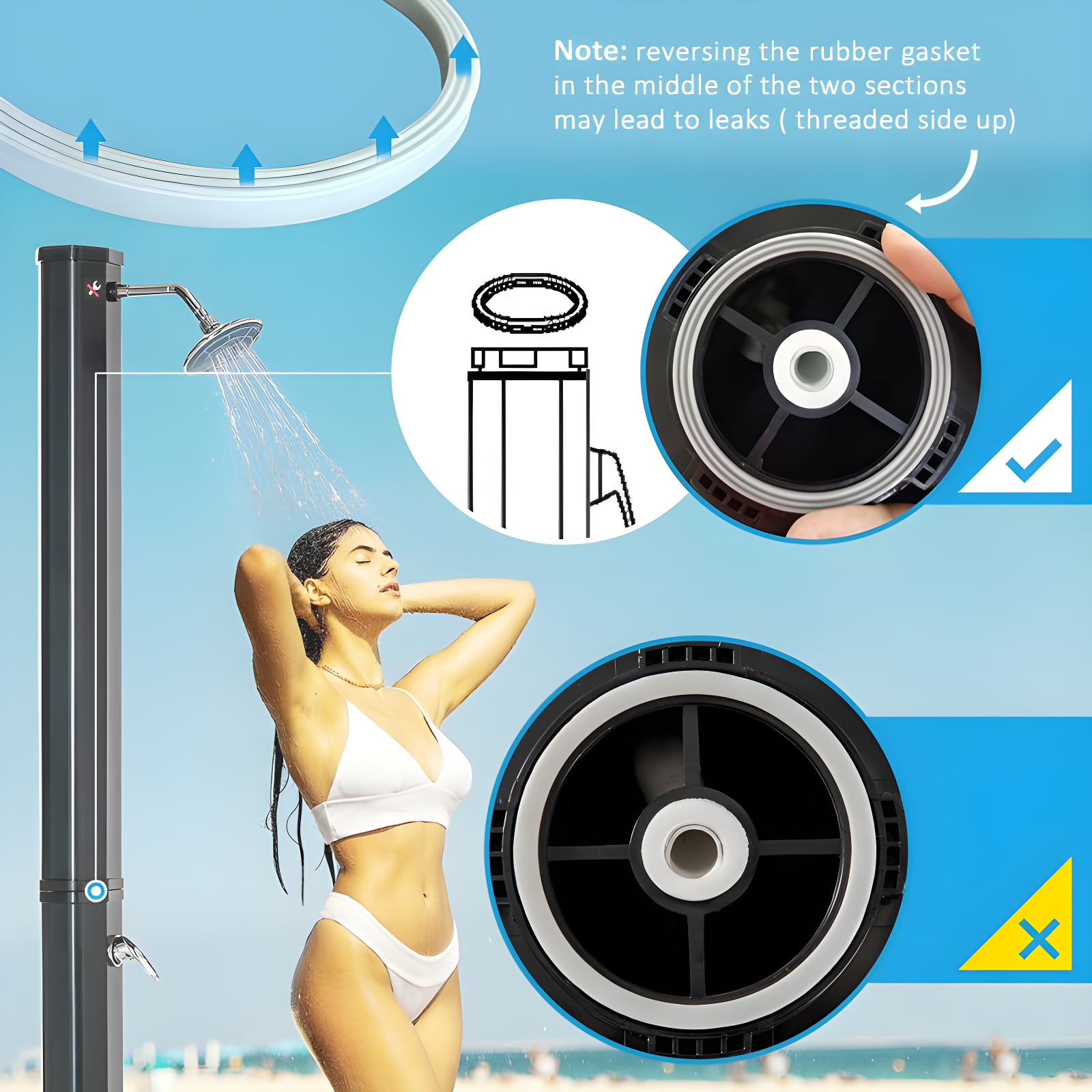 9.2 Gallon Solar Heated Shower With Free-Rotating Shower Head And Foot Shower Faucet, Hot And Cold Adjustment For Outdoor Backyard Poolside Beach Pool Spa