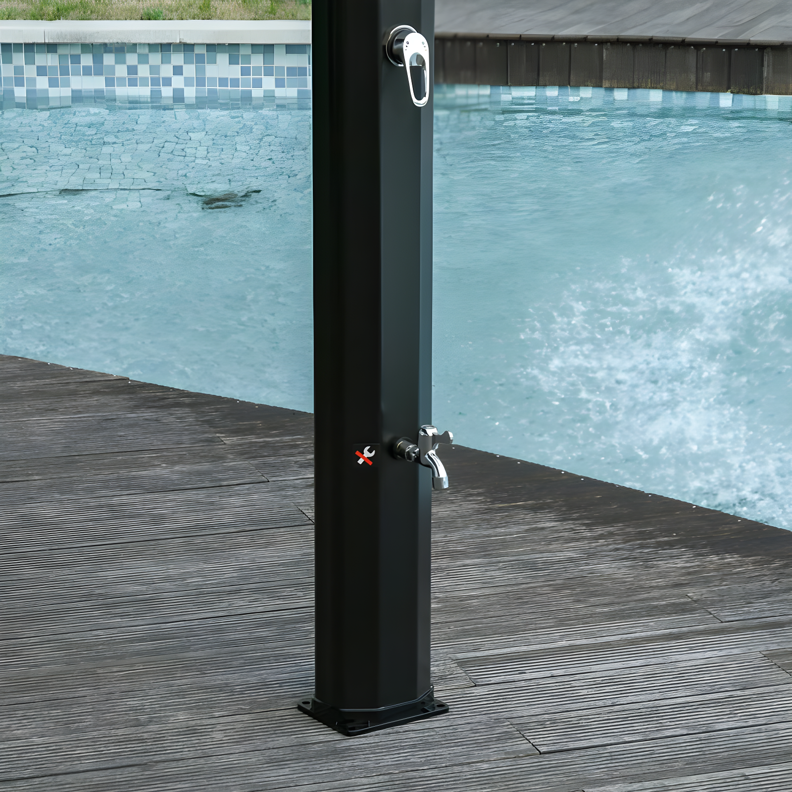 9.2 Gallon Solar Heated Shower With Free-Rotating Shower Head And Foot Shower Faucet, Hot And Cold Adjustment For Outdoor Backyard Poolside Beach Pool Spa