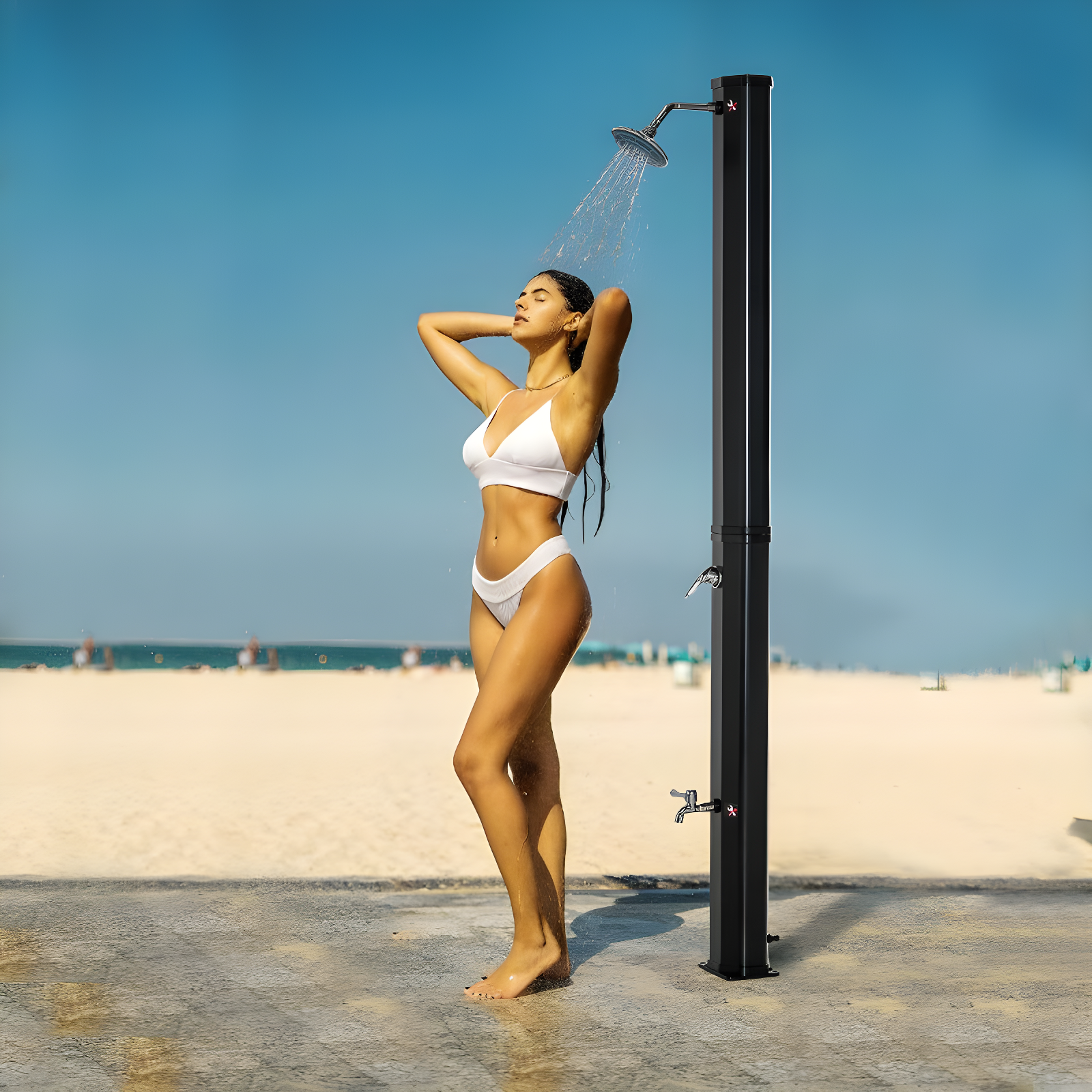 9.2 Gallon Solar Heated Shower With Free-Rotating Shower Head And Foot Shower Faucet, Hot And Cold Adjustment For Outdoor Backyard Poolside Beach Pool Spa