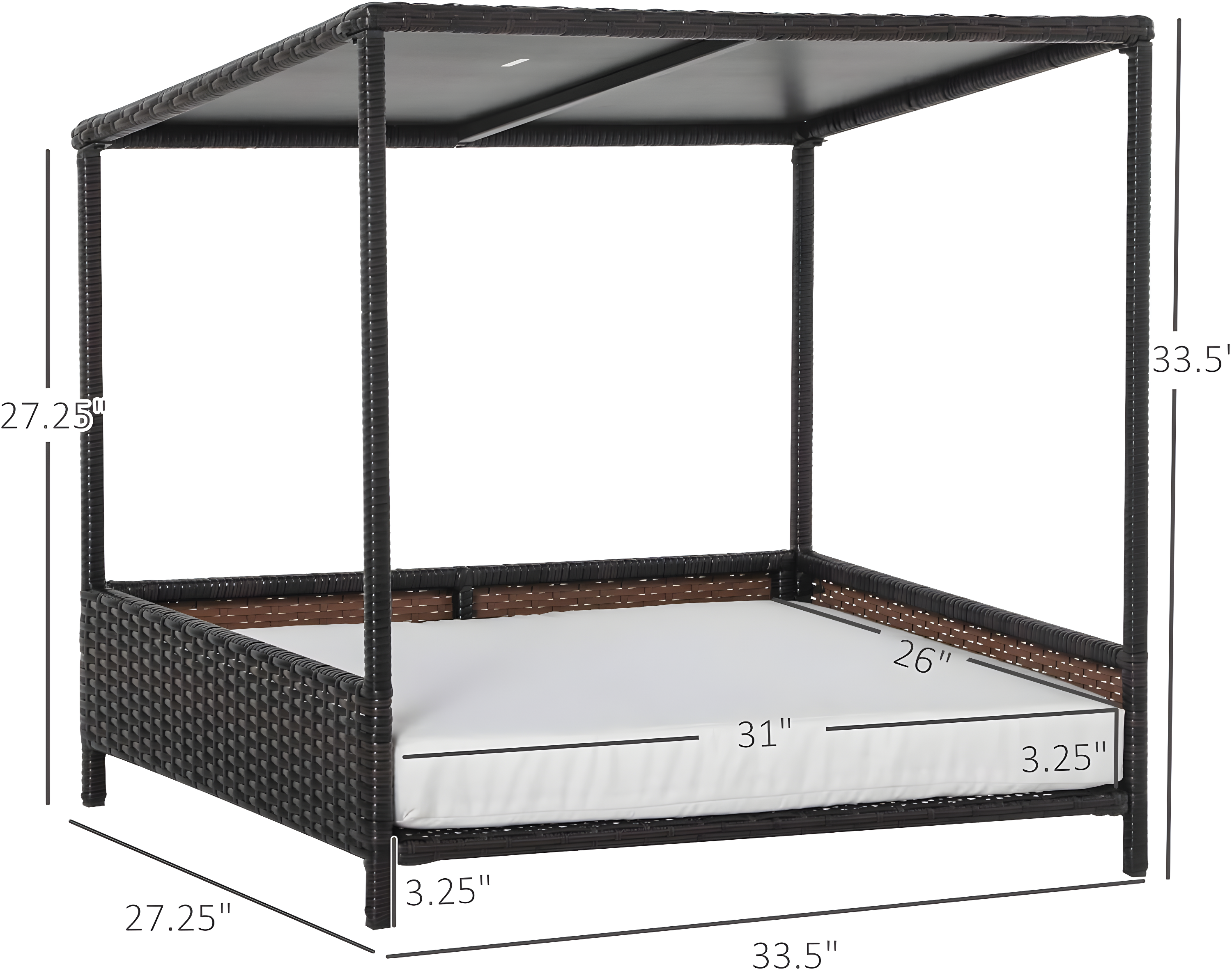 PawHut Wicker Dog House Raised Rattan Puppy Bed Cat Shelter for Indoor Outdoor Garden Patio Pet Sofa with Removable Cushion for Medium Sized Pet Brown