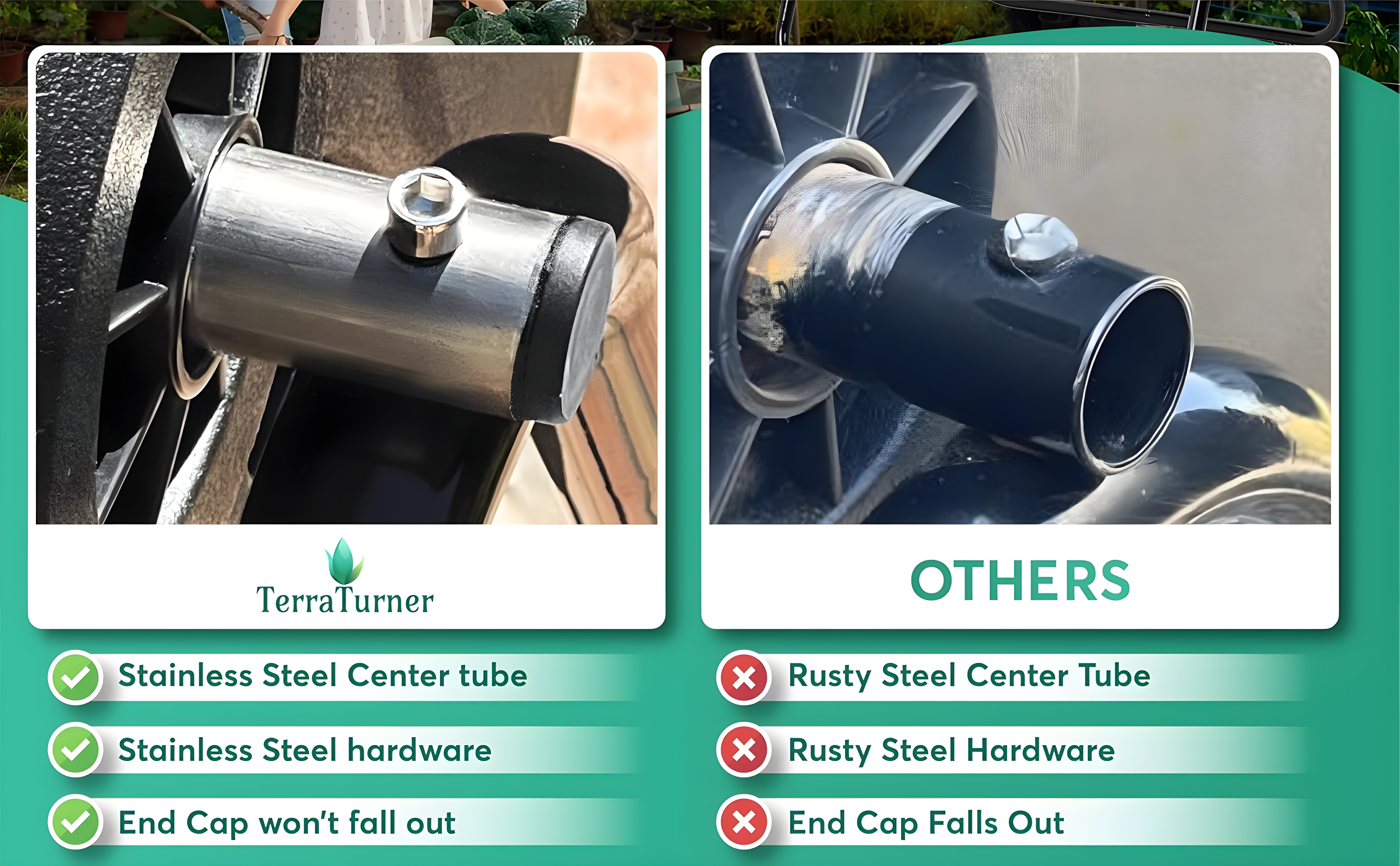 Composter with Stainless Steel Center Tube, 43 Gallon, Dual Chamber