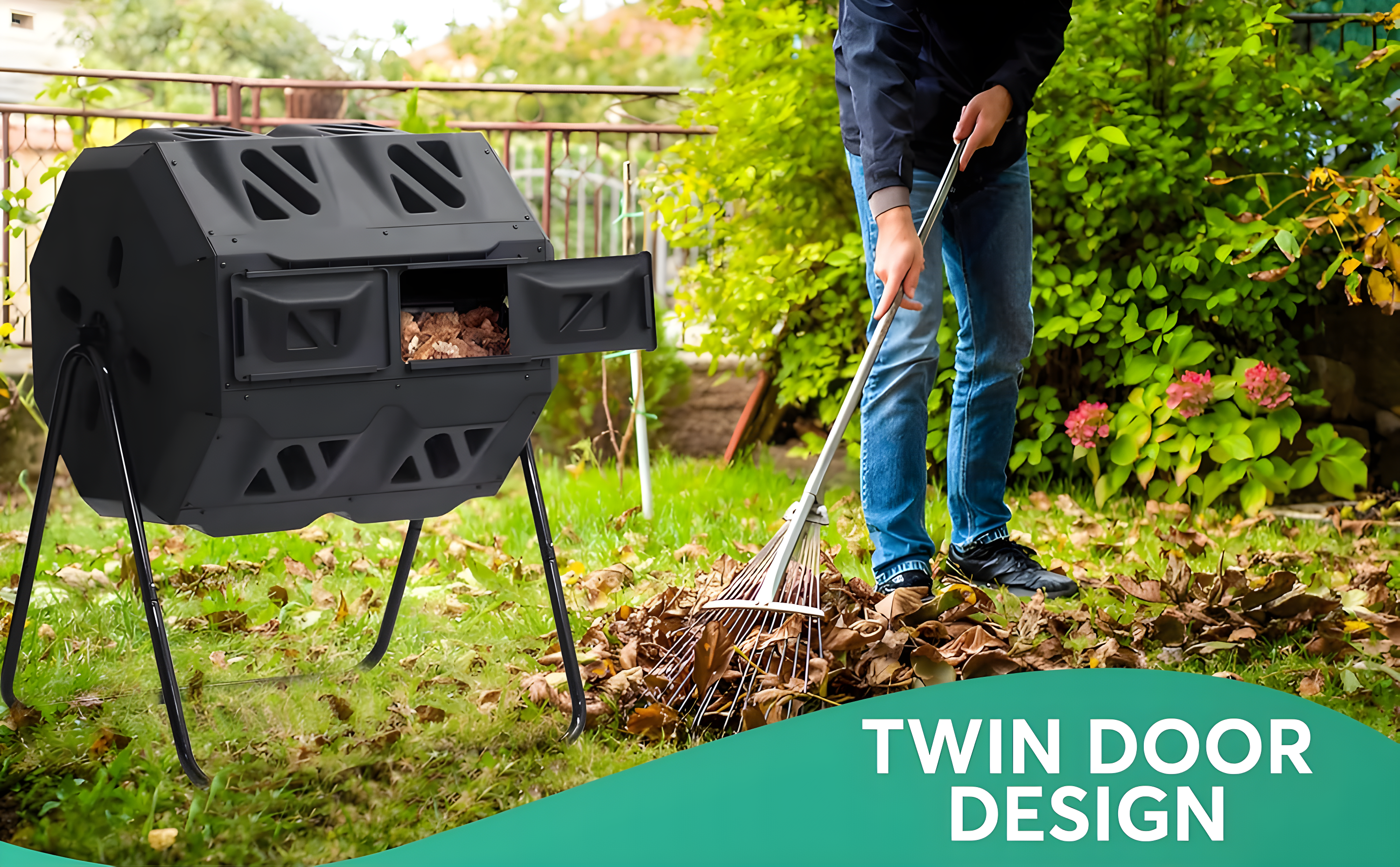 Composter with Stainless Steel Center Tube, 43 Gallon, Dual Chamber