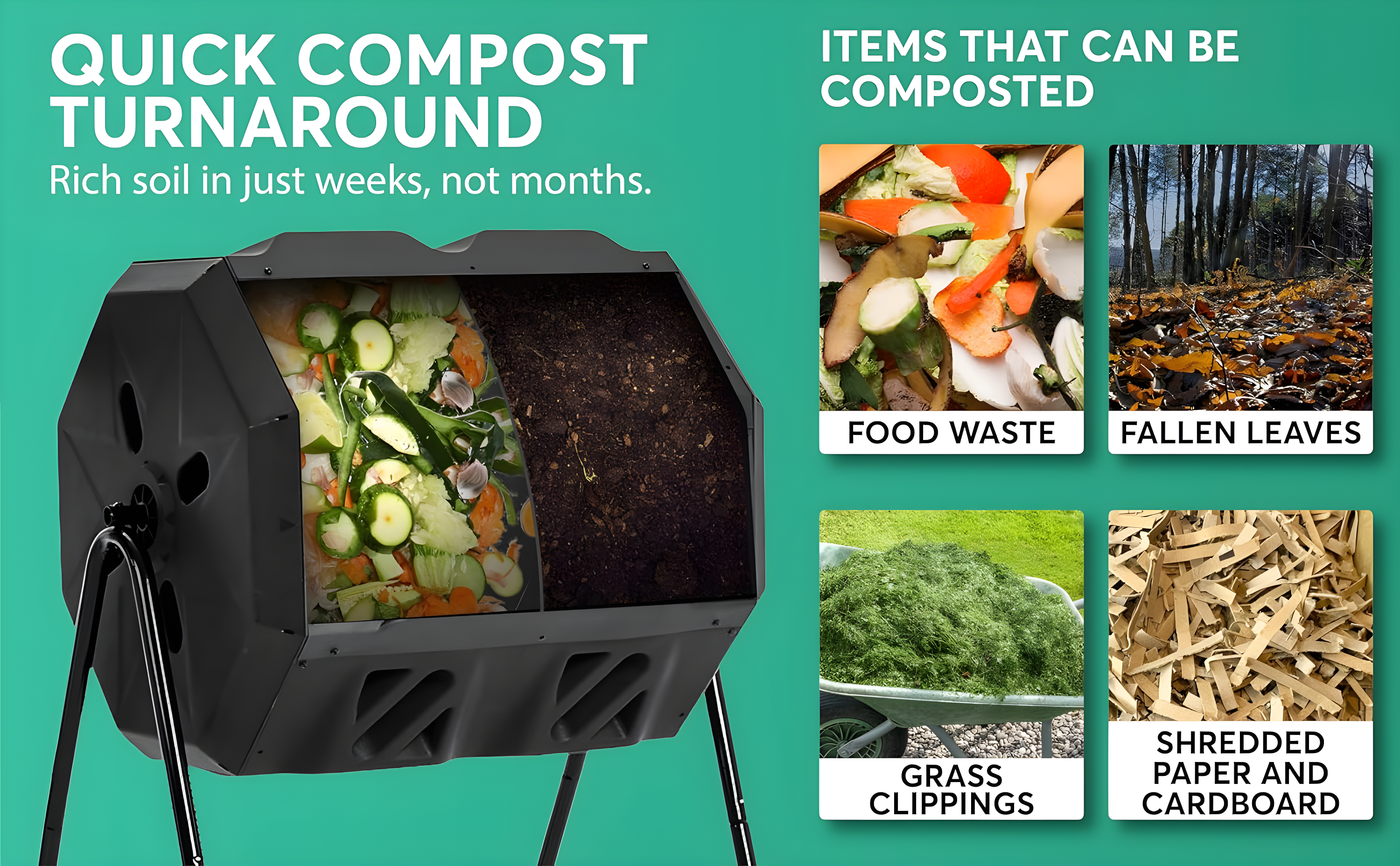 Composter with Stainless Steel Center Tube, 43 Gallon, Dual Chamber