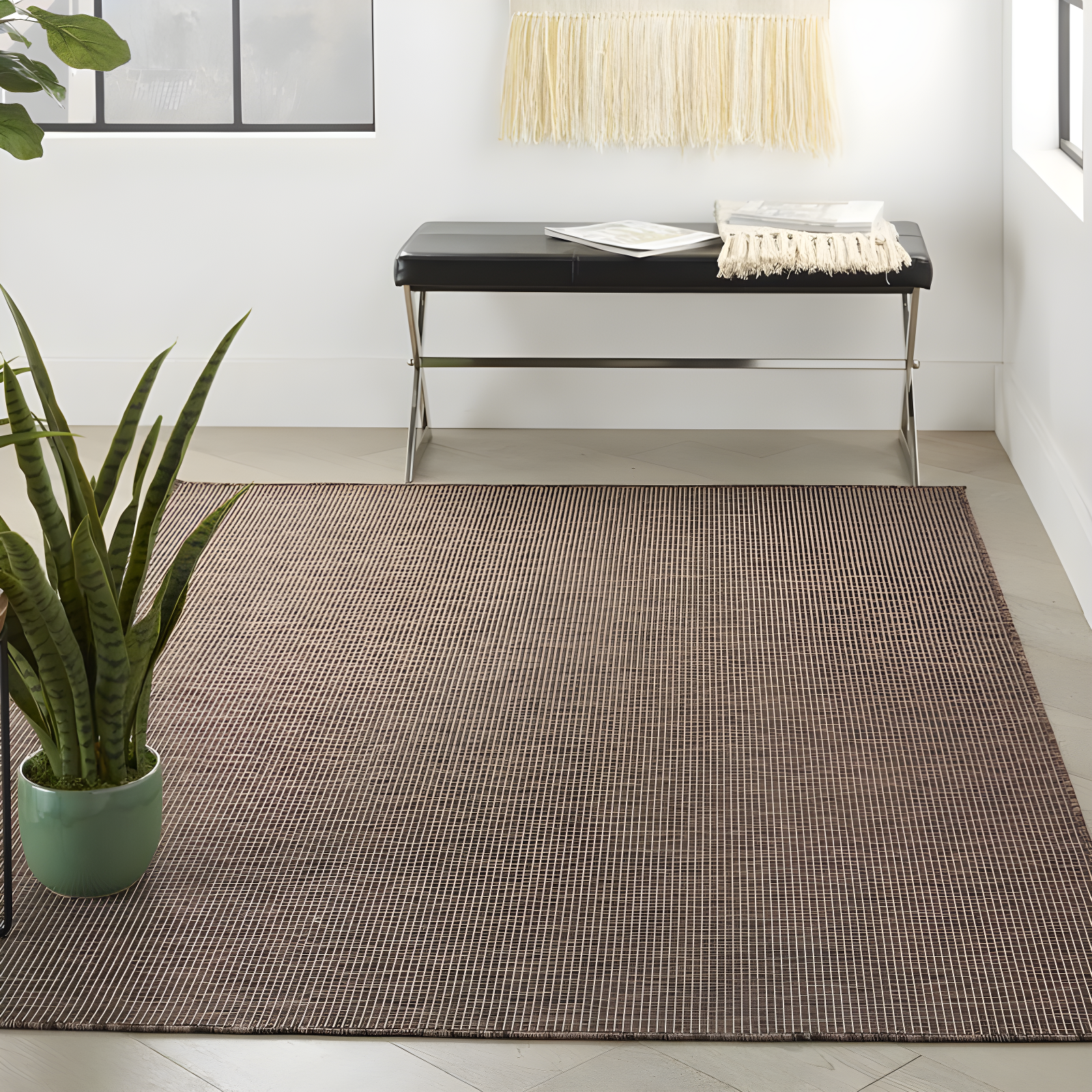 Ebern Designs Southwestern Machine Woven Polypropylene Indoor / Outdoor Area Rug in Natural
