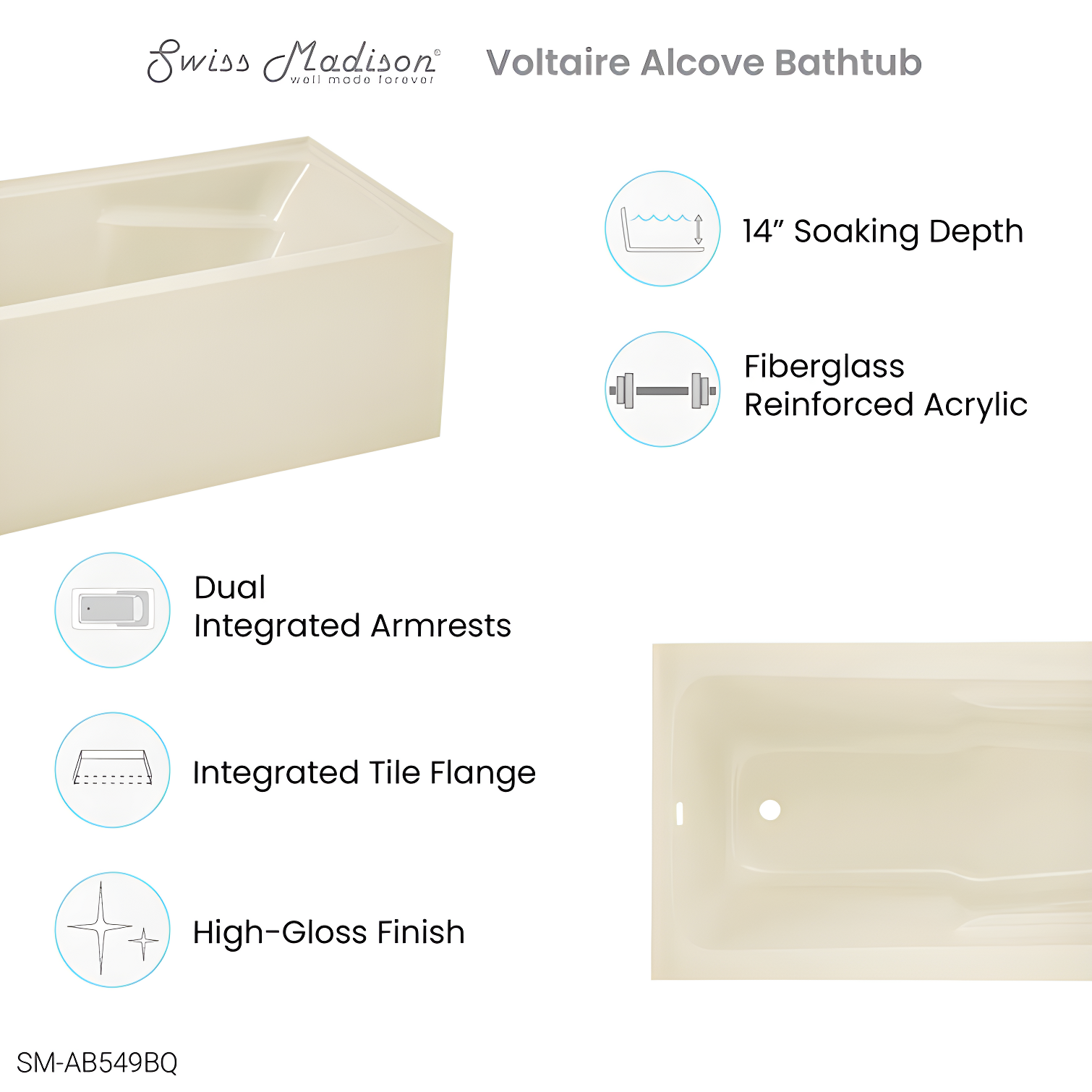Voltaire 54" x 30" Alcove Bathtub with Apron