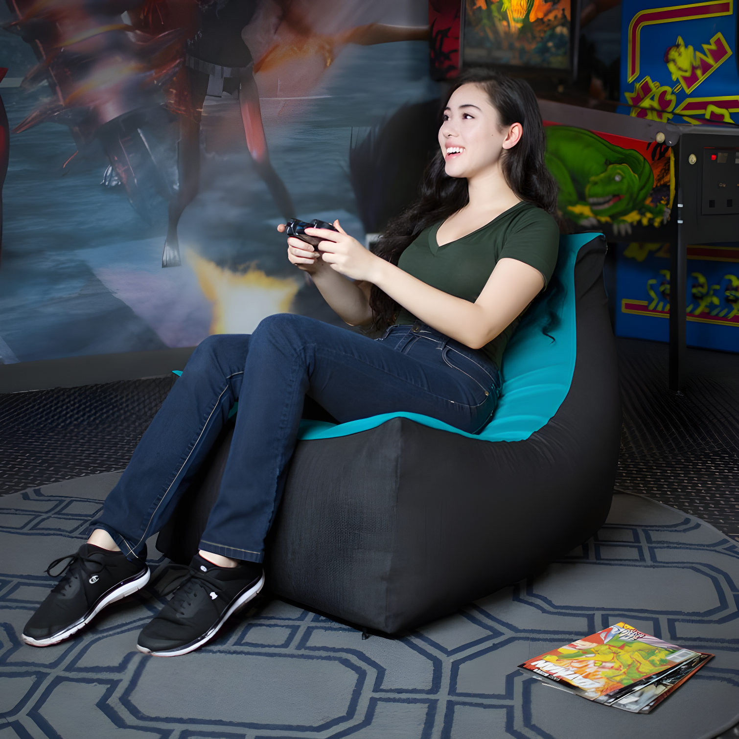Pixel Gamer Bean Bag Chair - Game Room/Home Theater Bean Bag Chair, Premium Vinyl - Dark Denim