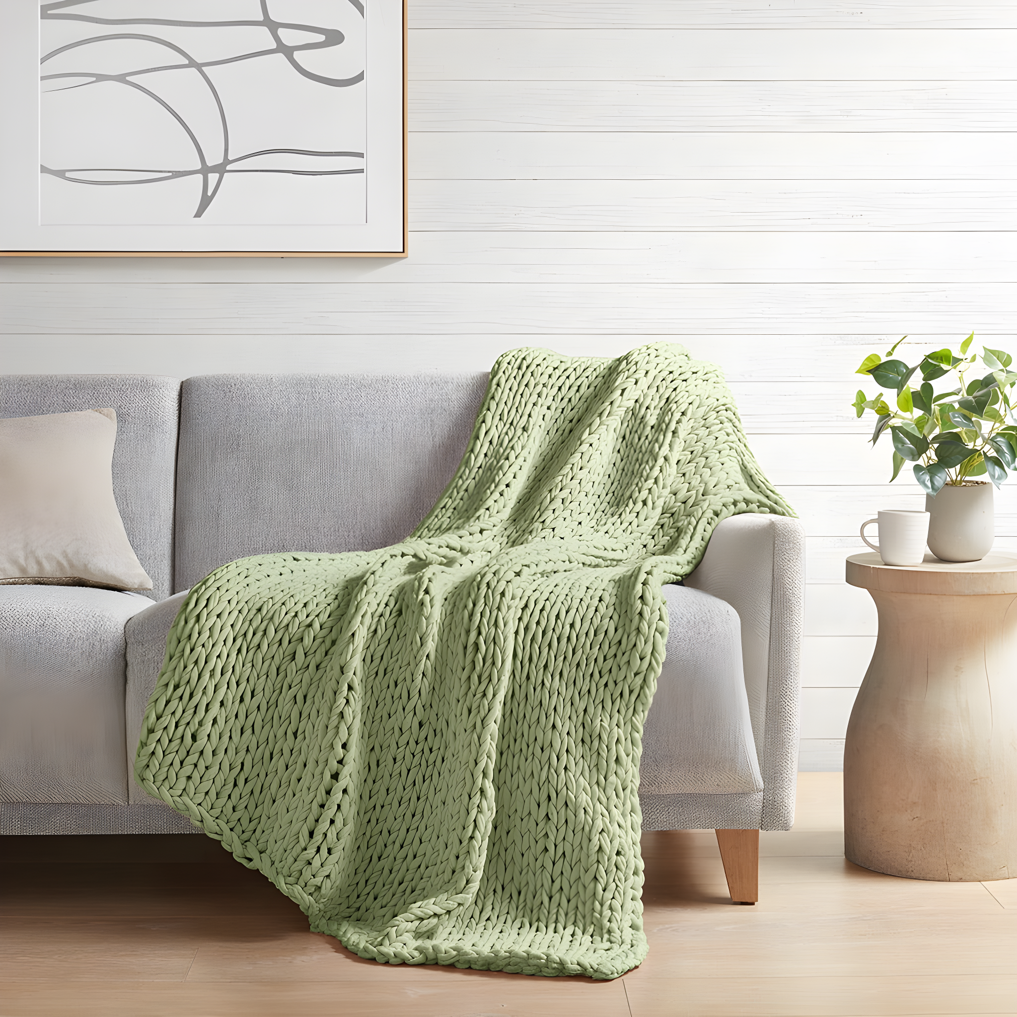 50"x60" Chunky Double Knit Handmade Throw Blanket Sage Green - Madison Park