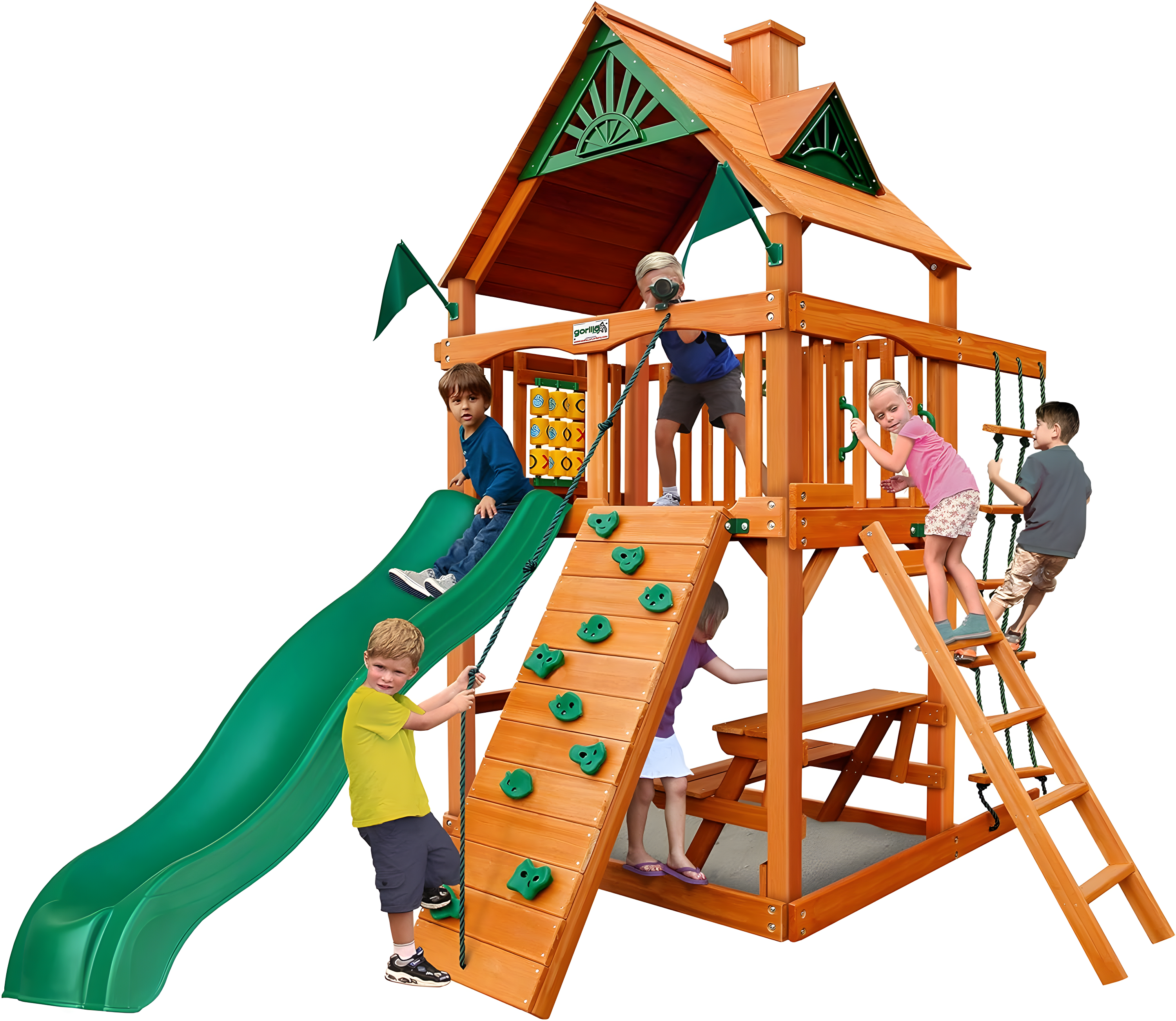 Gorilla Playsets Chateau Tower Swing Set with Wood Roof
