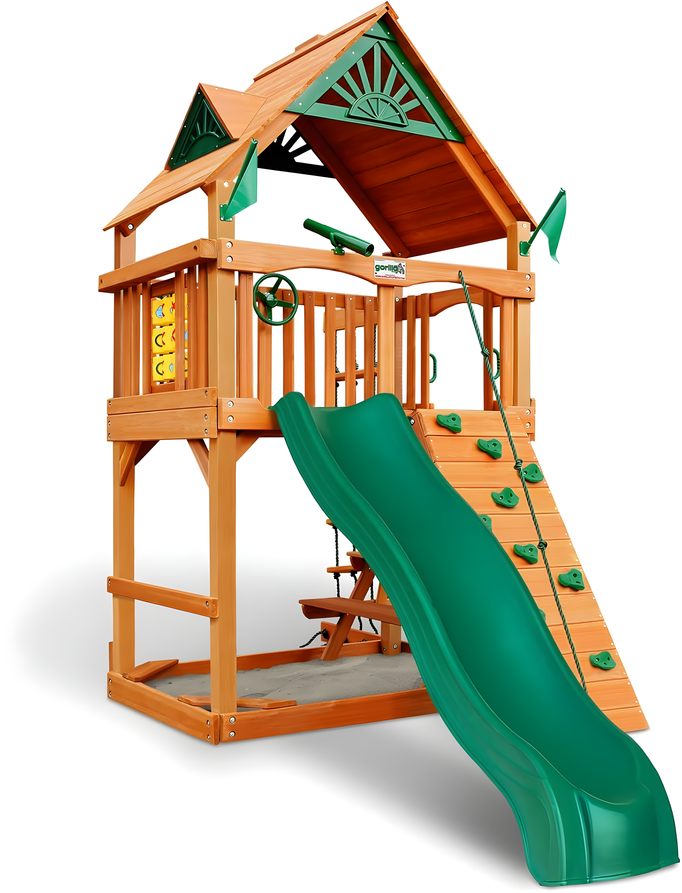 Gorilla Playsets Chateau Tower Swing Set with Wood Roof