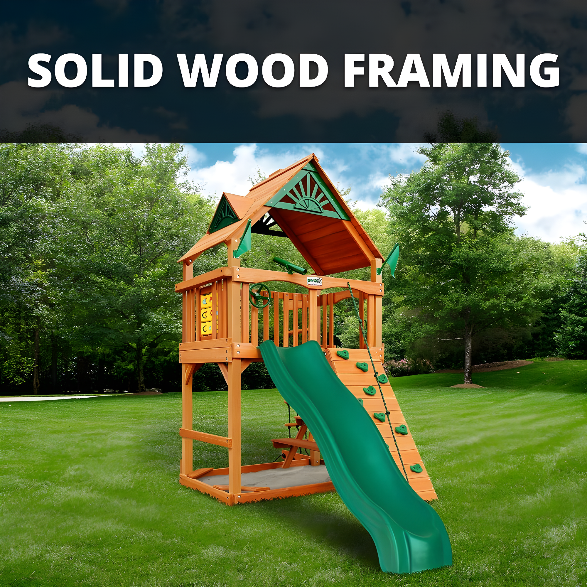 Gorilla Playsets Chateau Tower Swing Set with Wood Roof