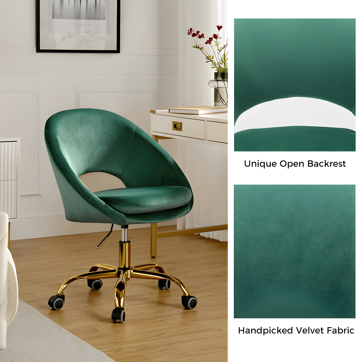 Louise Velvet Modern Task Chair with Ergonomic Design