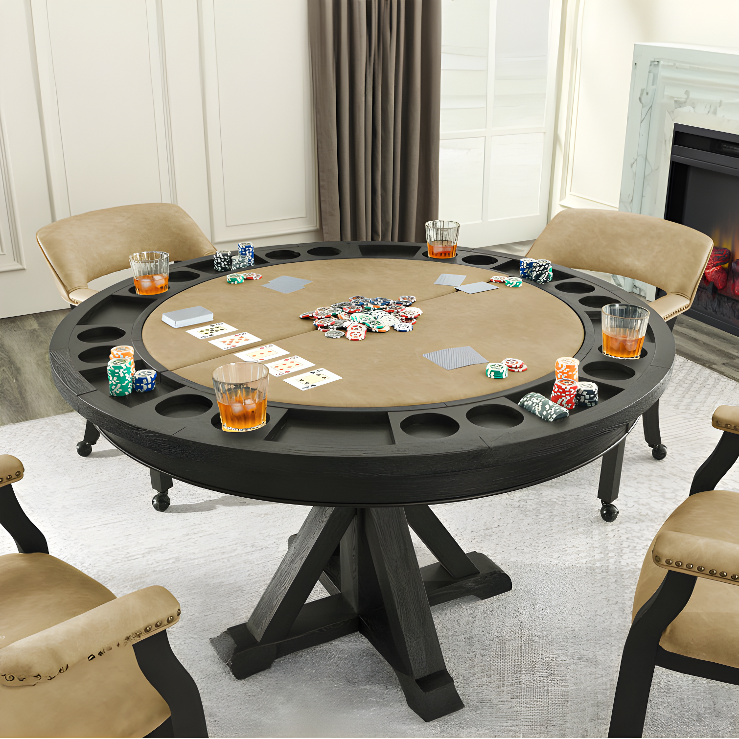 Rylie 50" Round 8 - Player Foldable Poker Table with Chairs