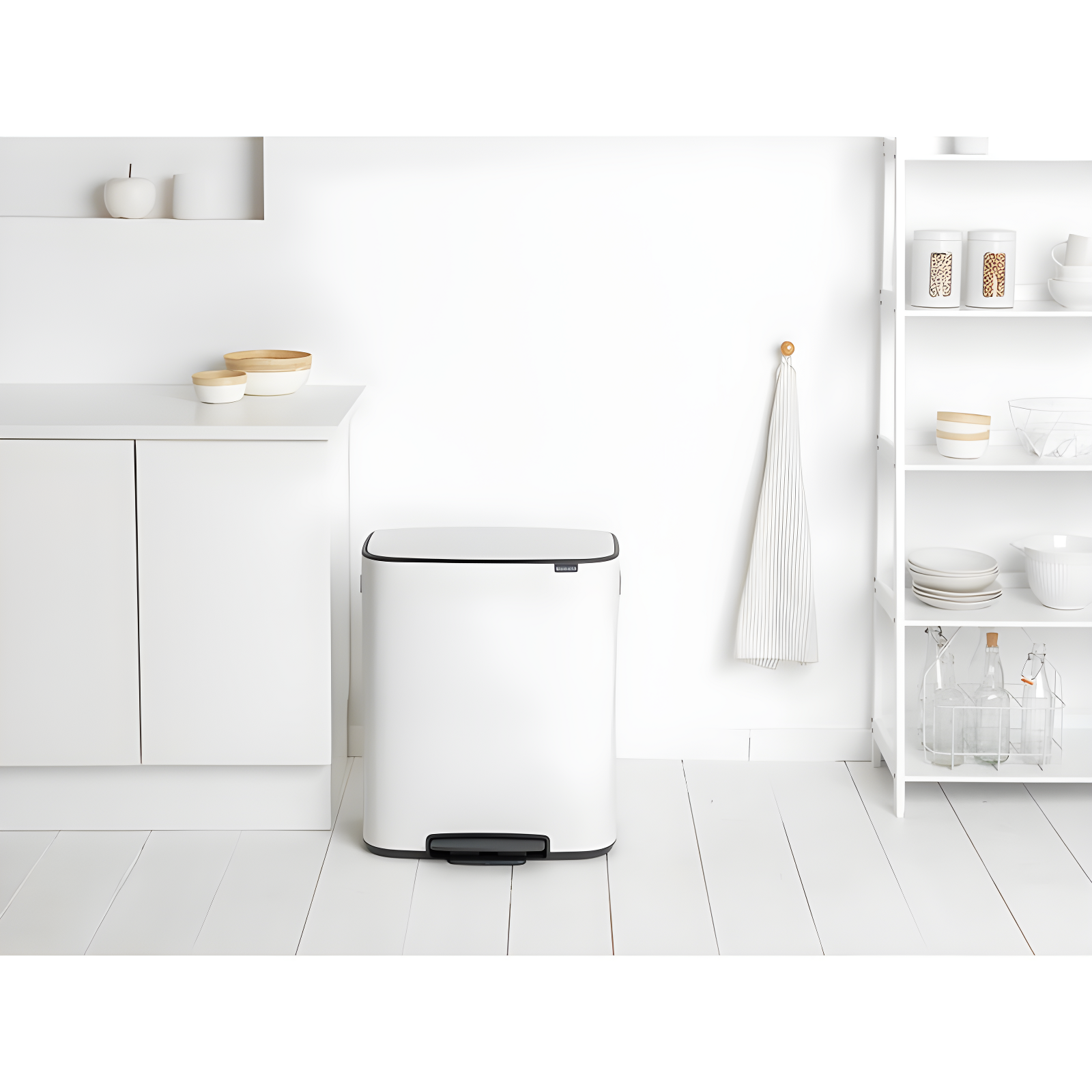 Brabantia Bo Step On Trash Can, White, 16 Gallon