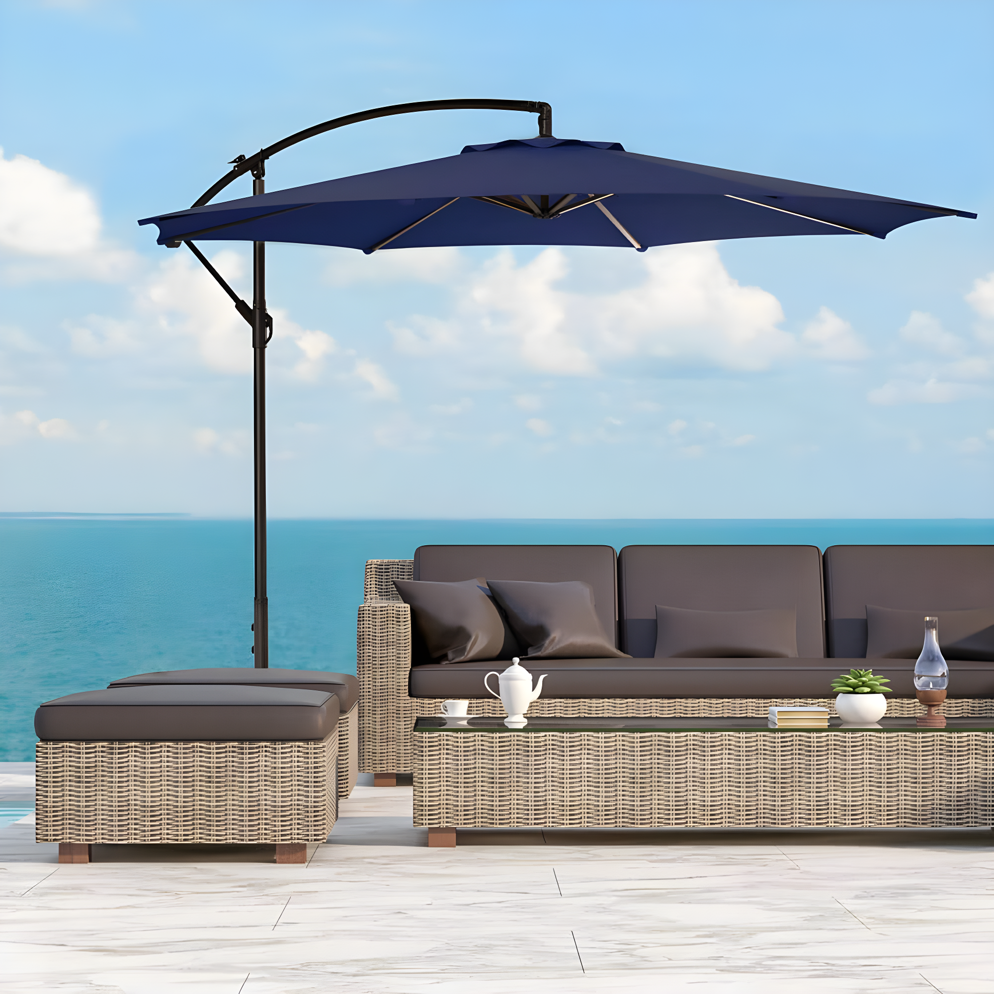 Barton Premium 10'ft Offset Patio Umbrella Cantilever Hand Cranking, Blue