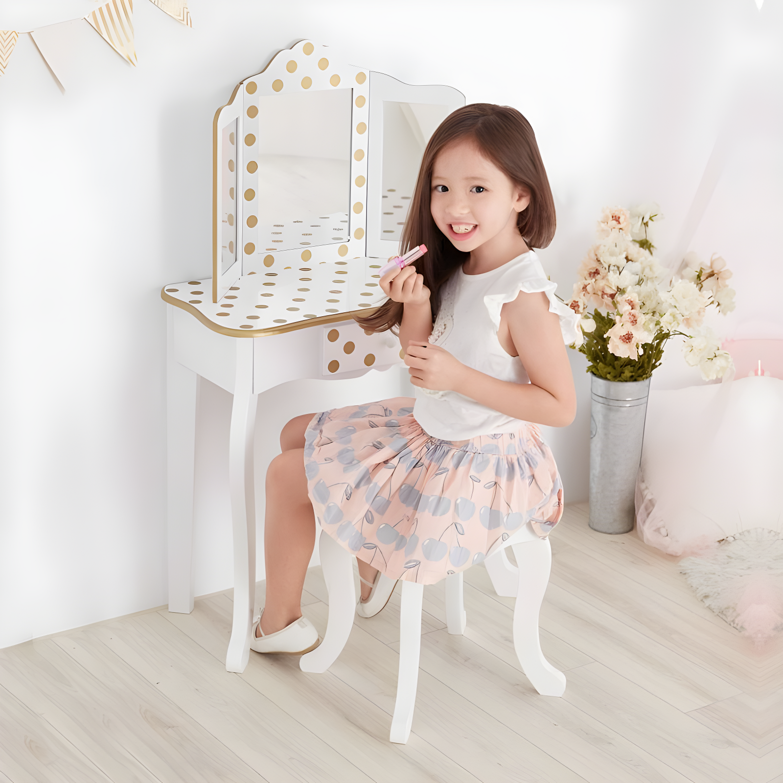 Teamson Kids Gisele Wooden Polka Dot 2-pc. Play Vanity for Accessories
