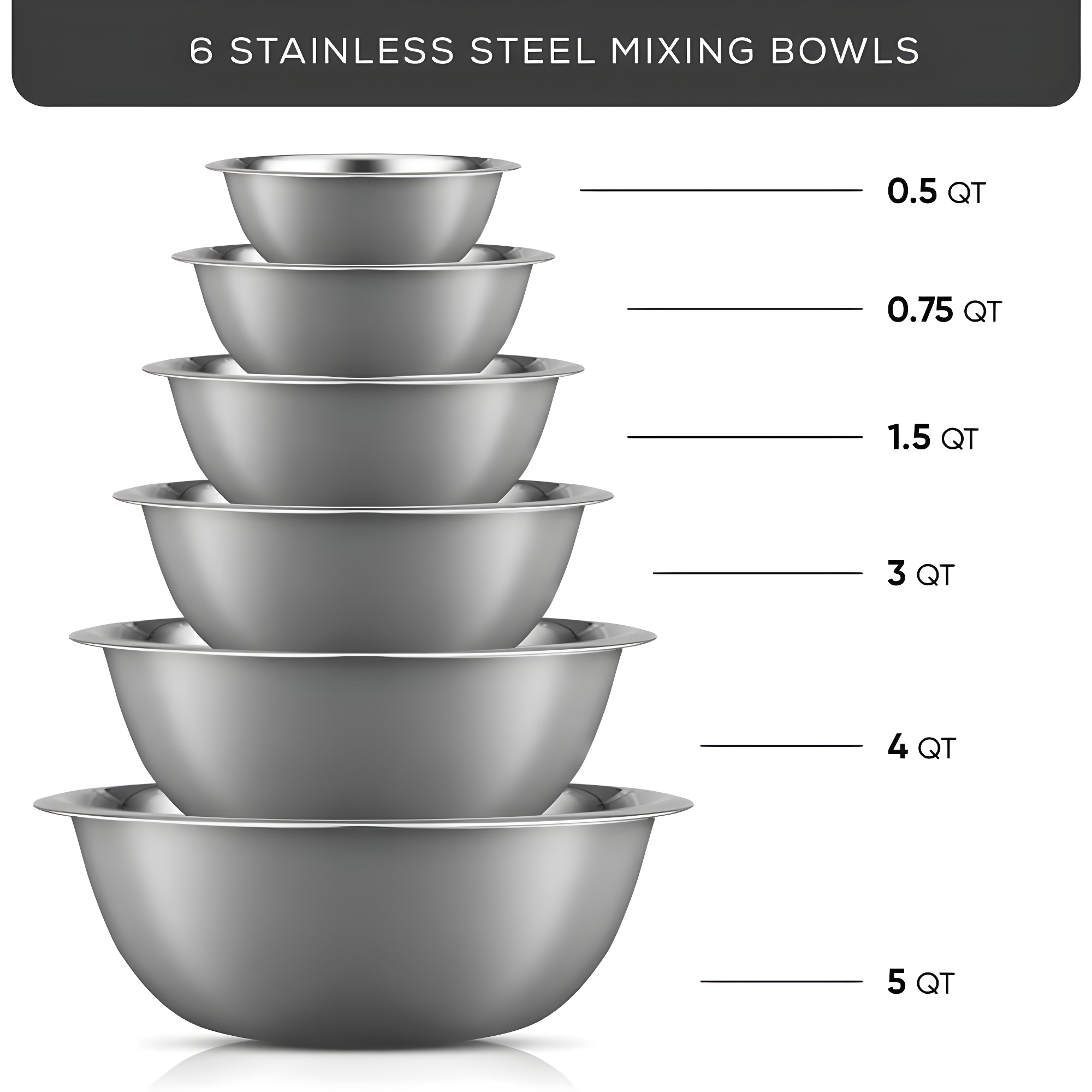 JoyJolt Joyjolt Stainless Steel Mixing Bowl, Set Of 6