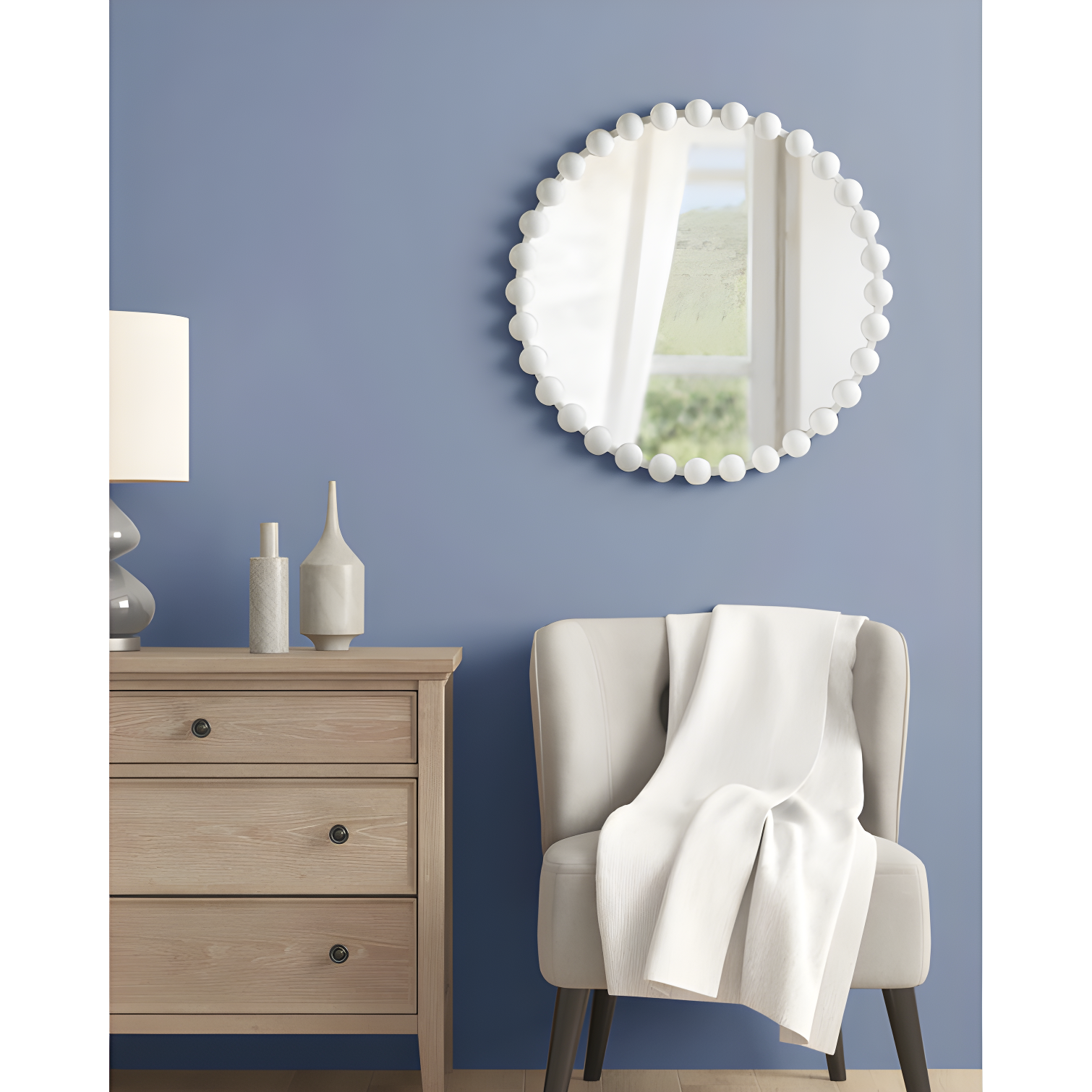 Marlowe Beaded Round Metal Wall Mirror