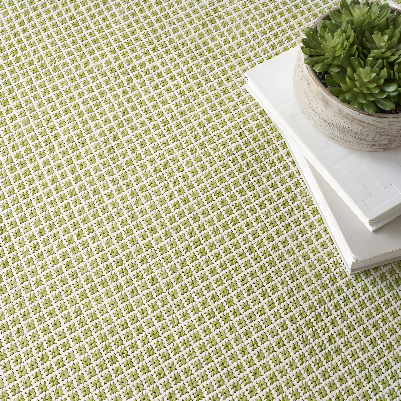Nourison 8' x 8' Courtyard Modern Easy Care Flatweave Indoor Outdoor Square Rug Ivory Green
