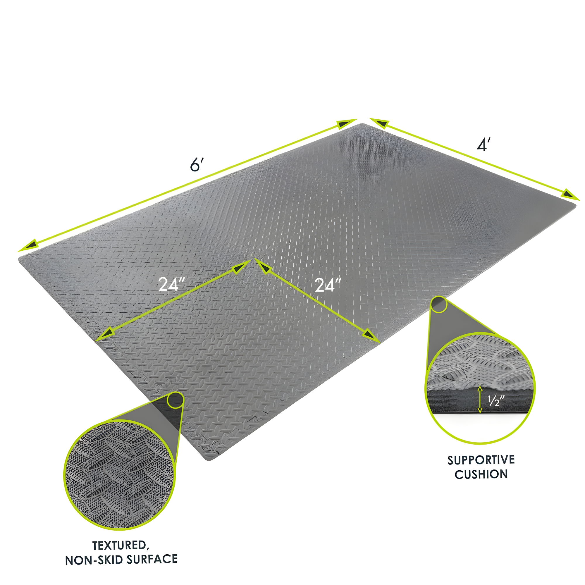 Exercise Puzzle Mat 1/2-in, Grey, 24 Sq Ft - 6 Tiles