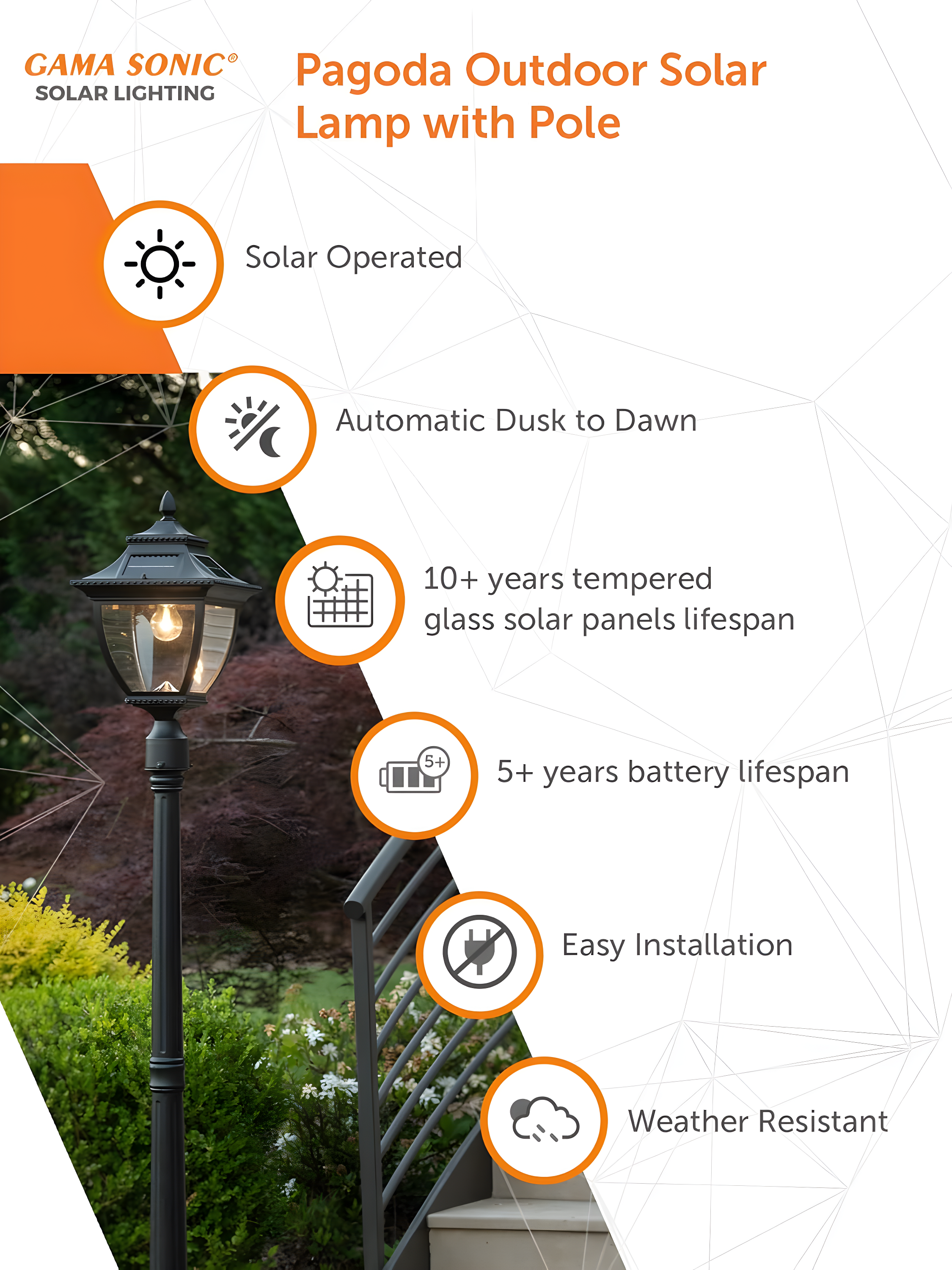 Gama Sonic Pagoda Solar Post Light for Outdoors, Asian-Style Design, Black Aluminum with Glass, Warm White Light 2700K 104B001 (Upgraded Battery and Panel)