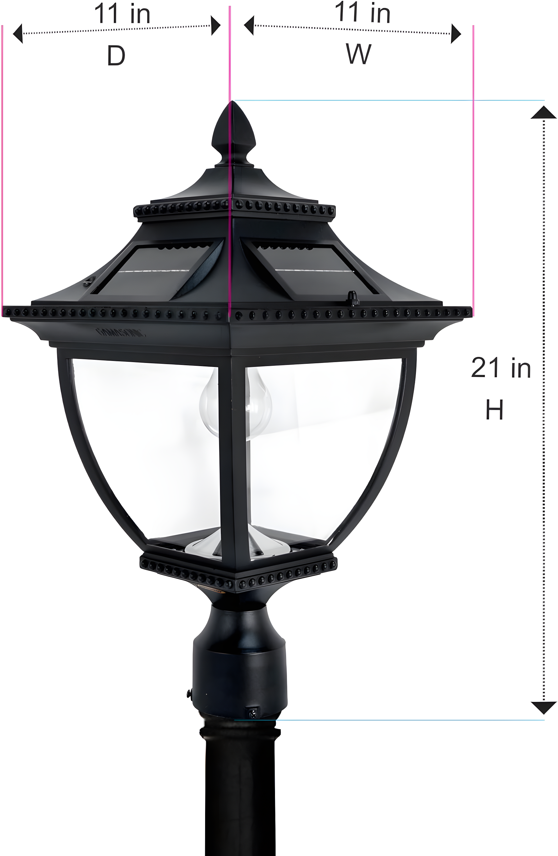 Gama Sonic Pagoda Solar Post Light for Outdoors, Asian-Style Design, Black Aluminum with Glass, Warm White Light 2700K 104B001 (Upgraded Battery and Panel)