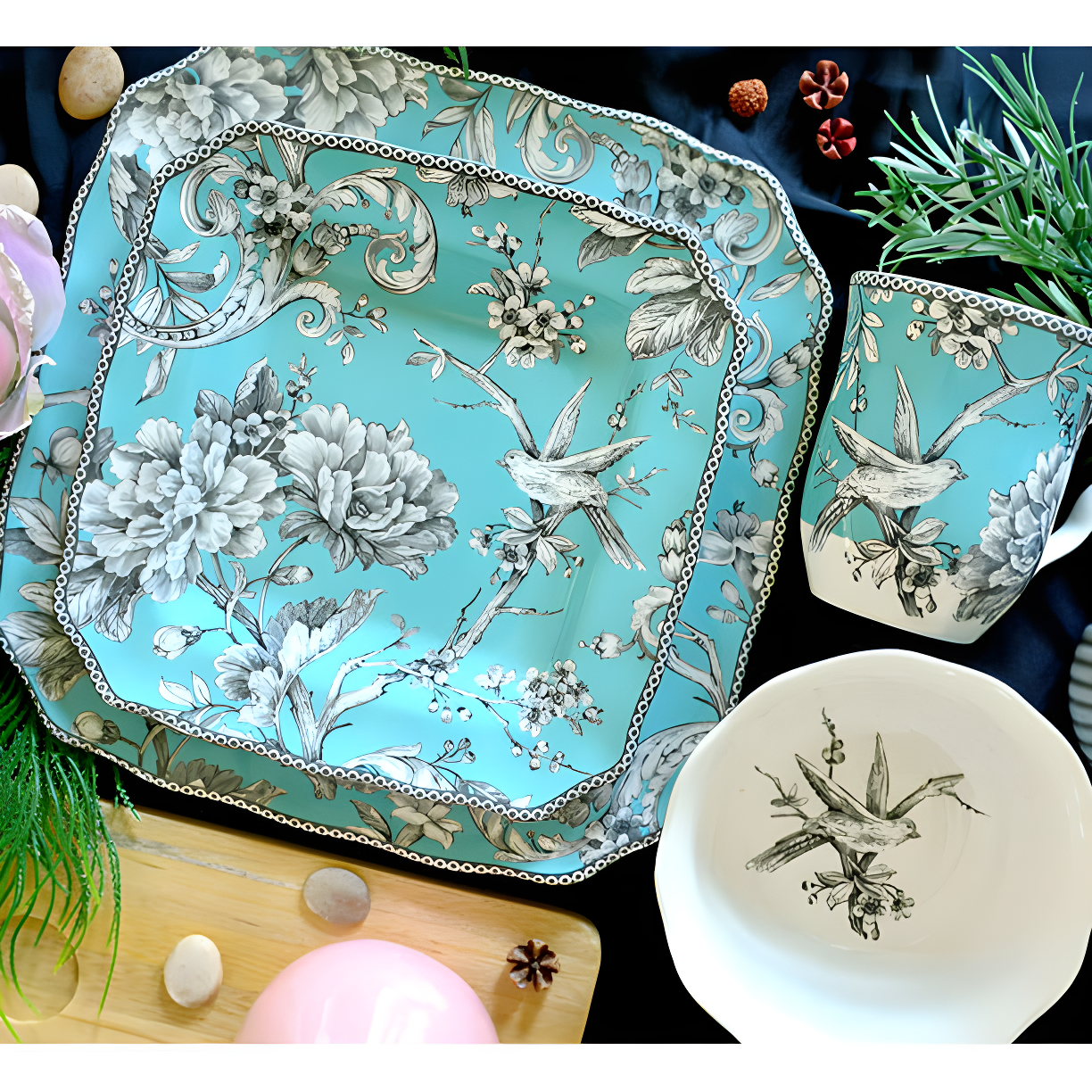 222 Fifth 222 Fifth Adelaide 16-Piece Porcelain Floral Dinnerware Set - Service For 4