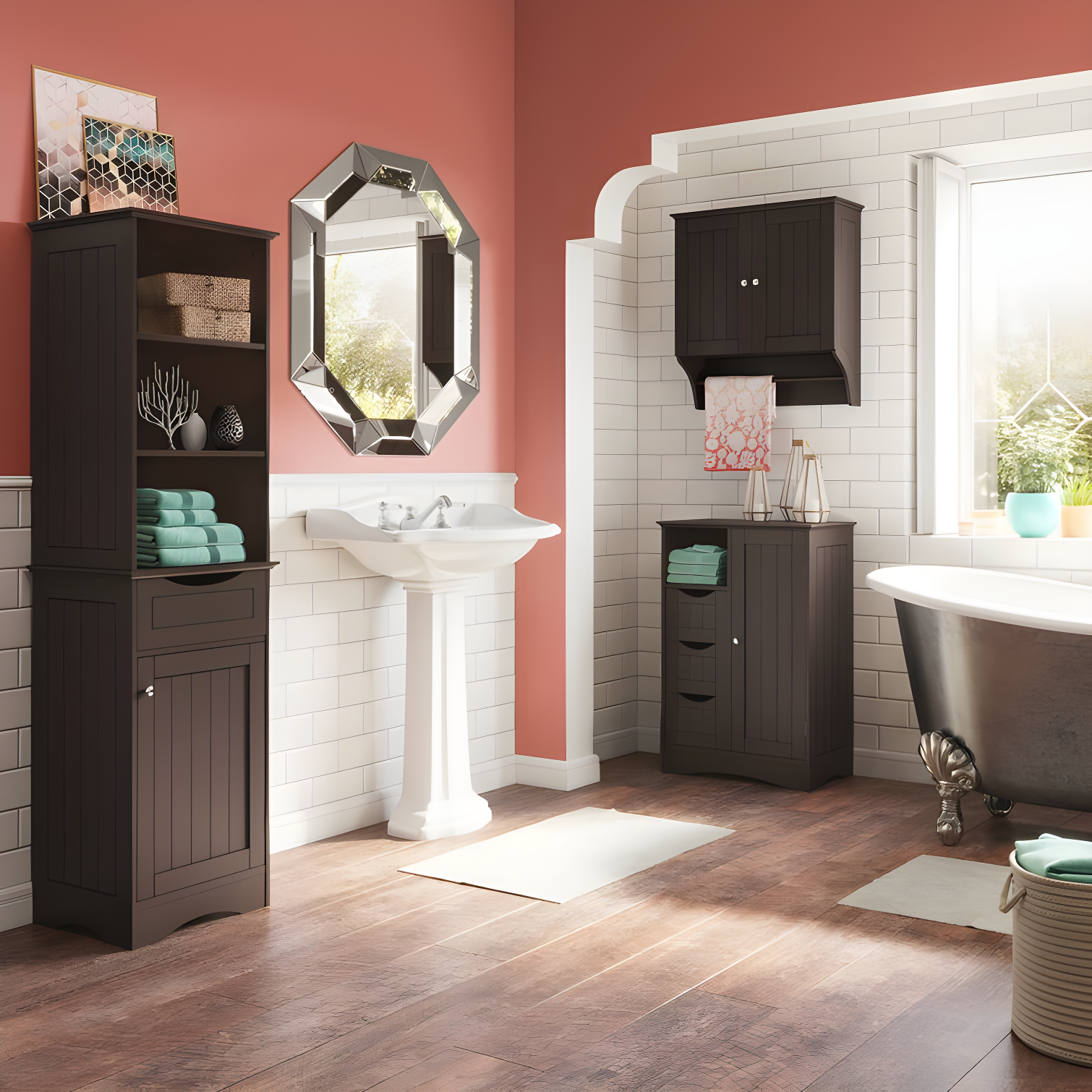 RiverRidge Home RiverRidge Ashland Tall Bathroom Storage Linen Cabinet and Organizer with Drawer and Shelves