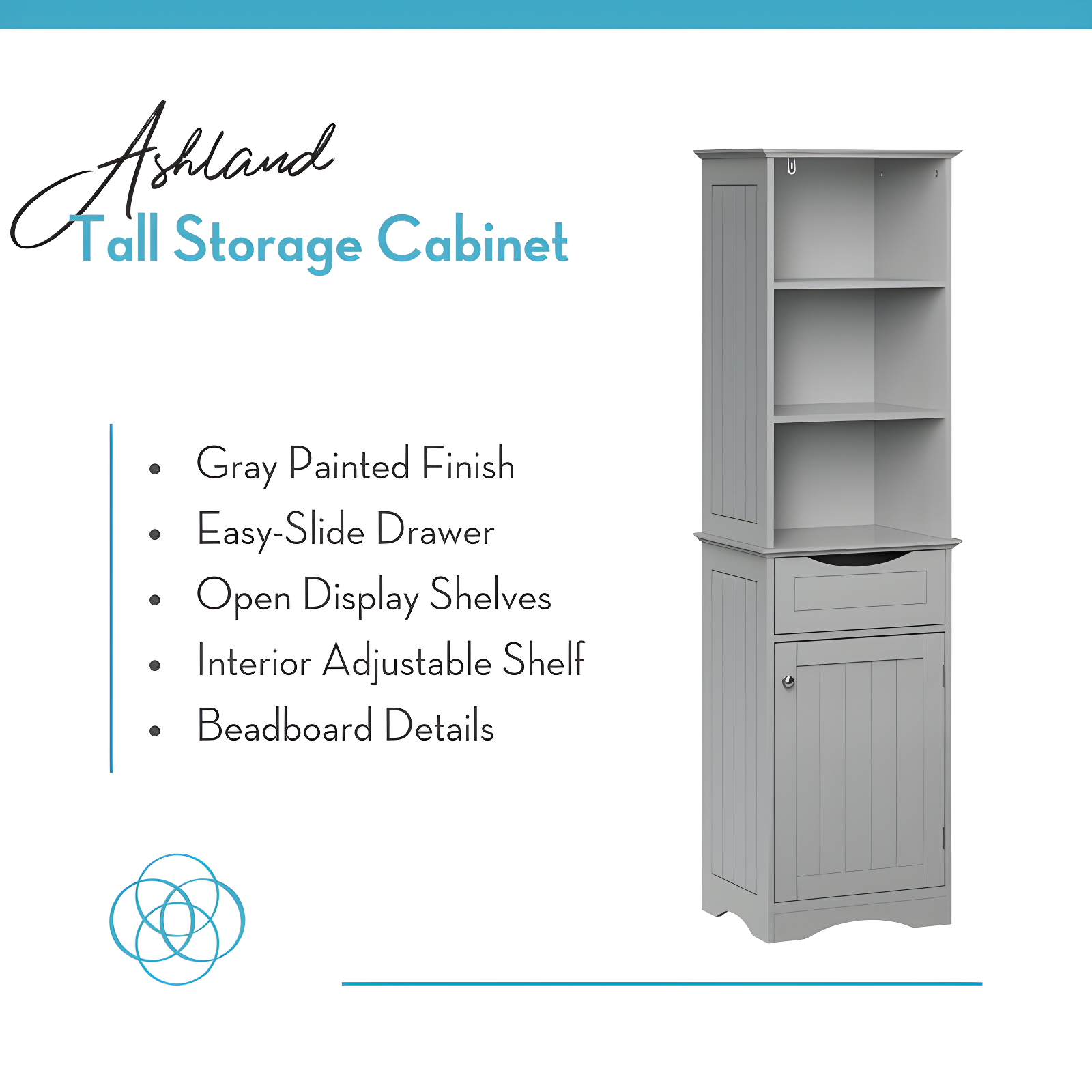 RiverRidge Home RiverRidge Ashland Tall Bathroom Storage Linen Cabinet and Organizer with Drawer and Shelves