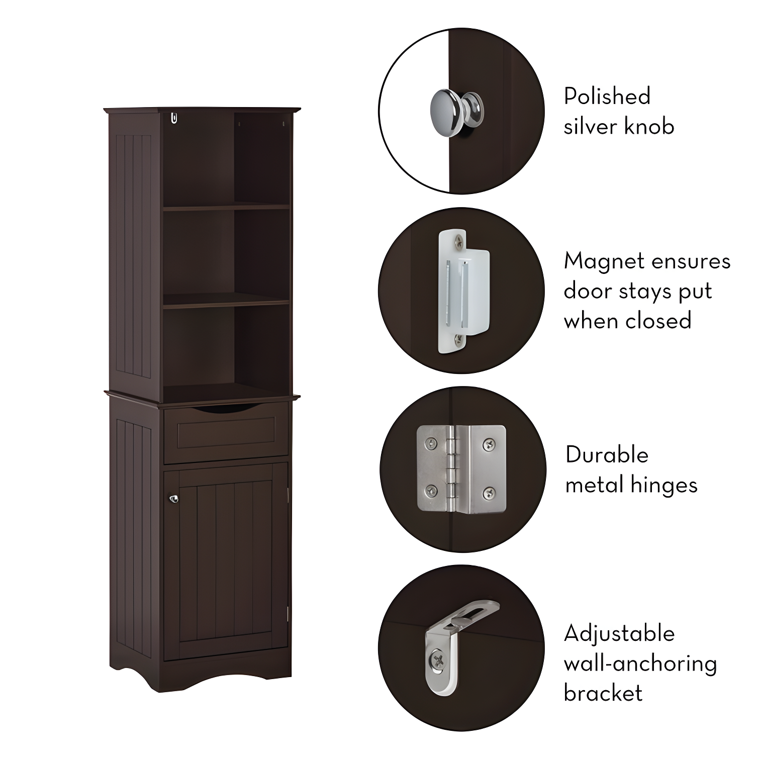 RiverRidge Home RiverRidge Ashland Tall Bathroom Storage Linen Cabinet and Organizer with Drawer and Shelves