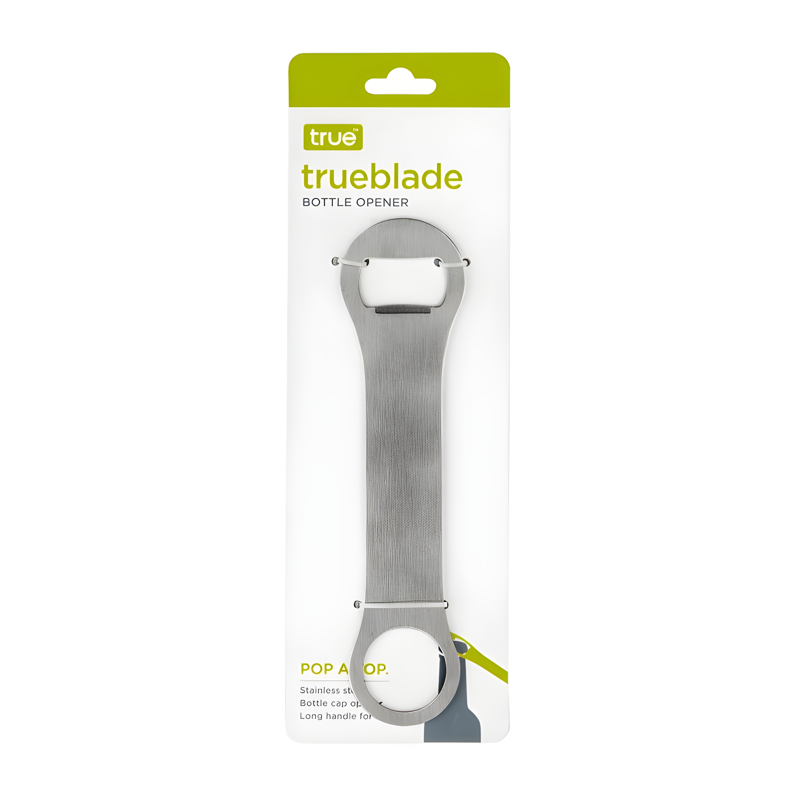True TrueBlade Bottle Opener, Stainless Steel Beer Bottle Opener, Flat Design with Long Handle, 7.25 Inches, Set of 1