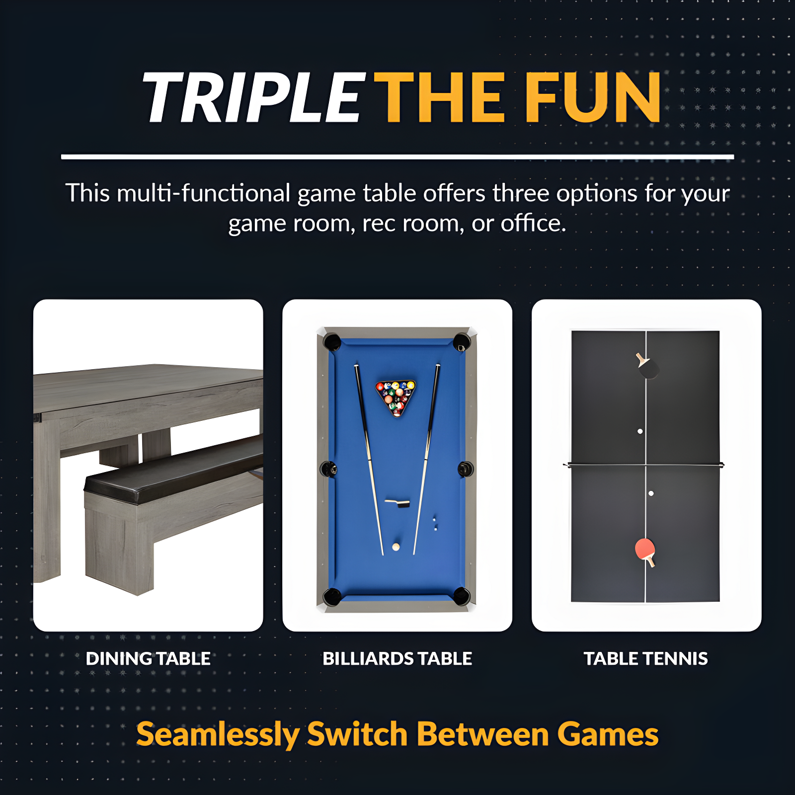 Hathaway Games Hathaway Newport Stylish 7 Ft Multi Game Pool Table Combo with Dining Top and Ping Pong – Includes Benches for Home Storage and Accessories