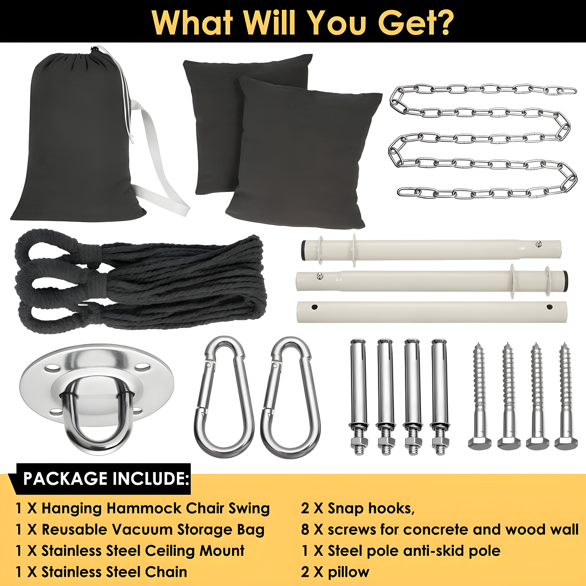 Y- STOP Hammock Chair Hanging Rope Swing, Max 500 Lbs, 2 Cushions Included, Large Macrame Hanging Chair with Pocket, Cotton Weave for Superior Comfort, Durability (Dark Grey)