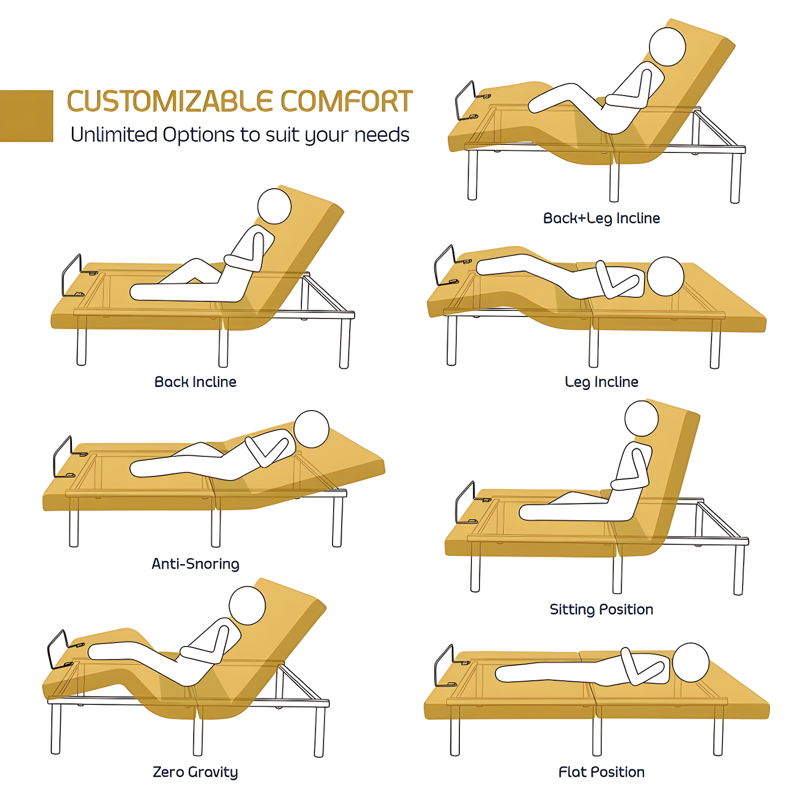 Clara Clark Clara Clark Massaging Zero Gravity, Zero Clearance Adjustable Bed with Wireless Remote, USB Ports & LED Lights