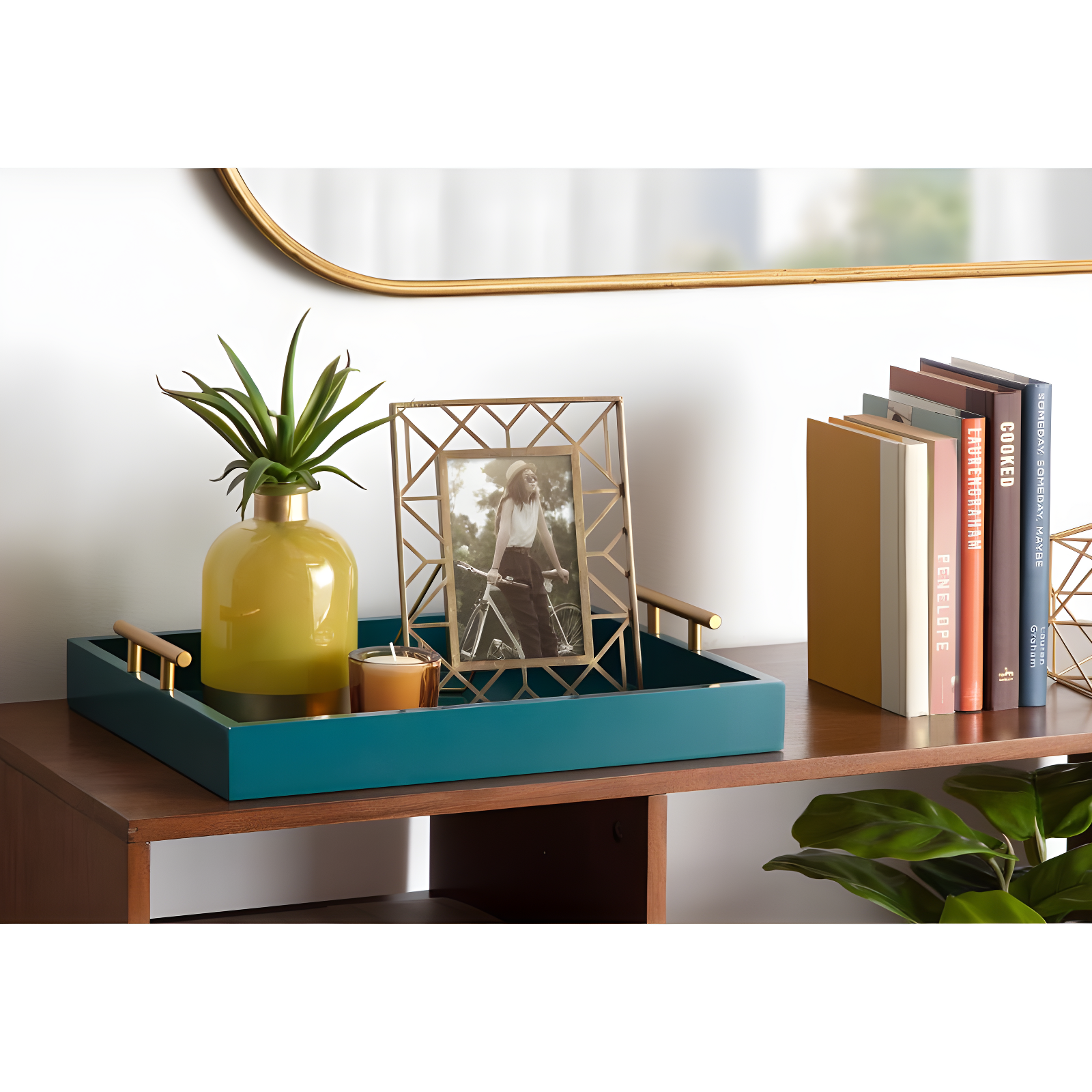 Kate and Laurel Lipton Tray, 16.5x12.25, Teal and Gold