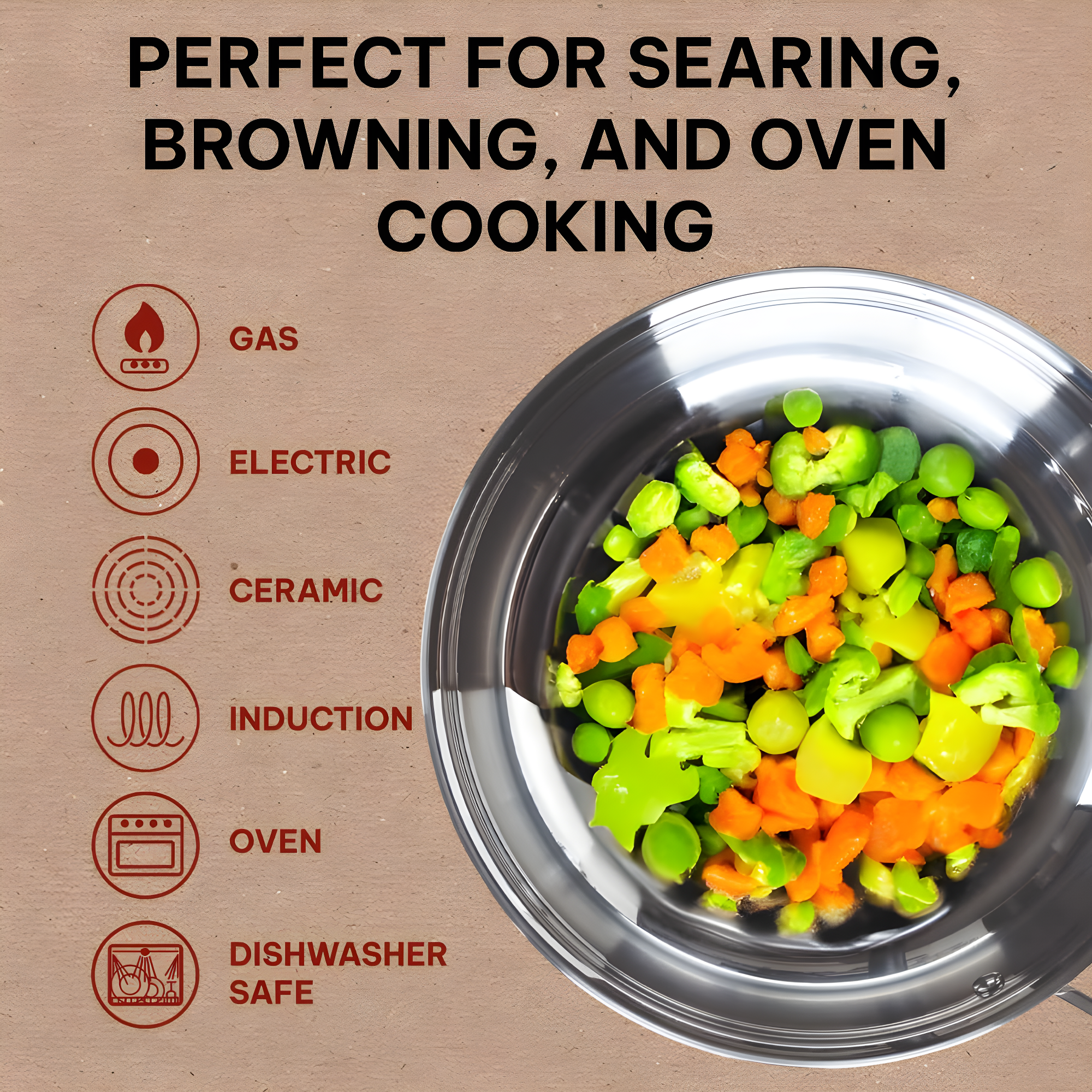 Alva Alva Chef Stainless Steel Frying Pan Skillet Non Toxic Cookware Stainless Steel Skillet PFAS, PFOA & PFTE Free, for Cooking Pan Set, Induction Safe, Add to Your Pots and Pans Set Cookware