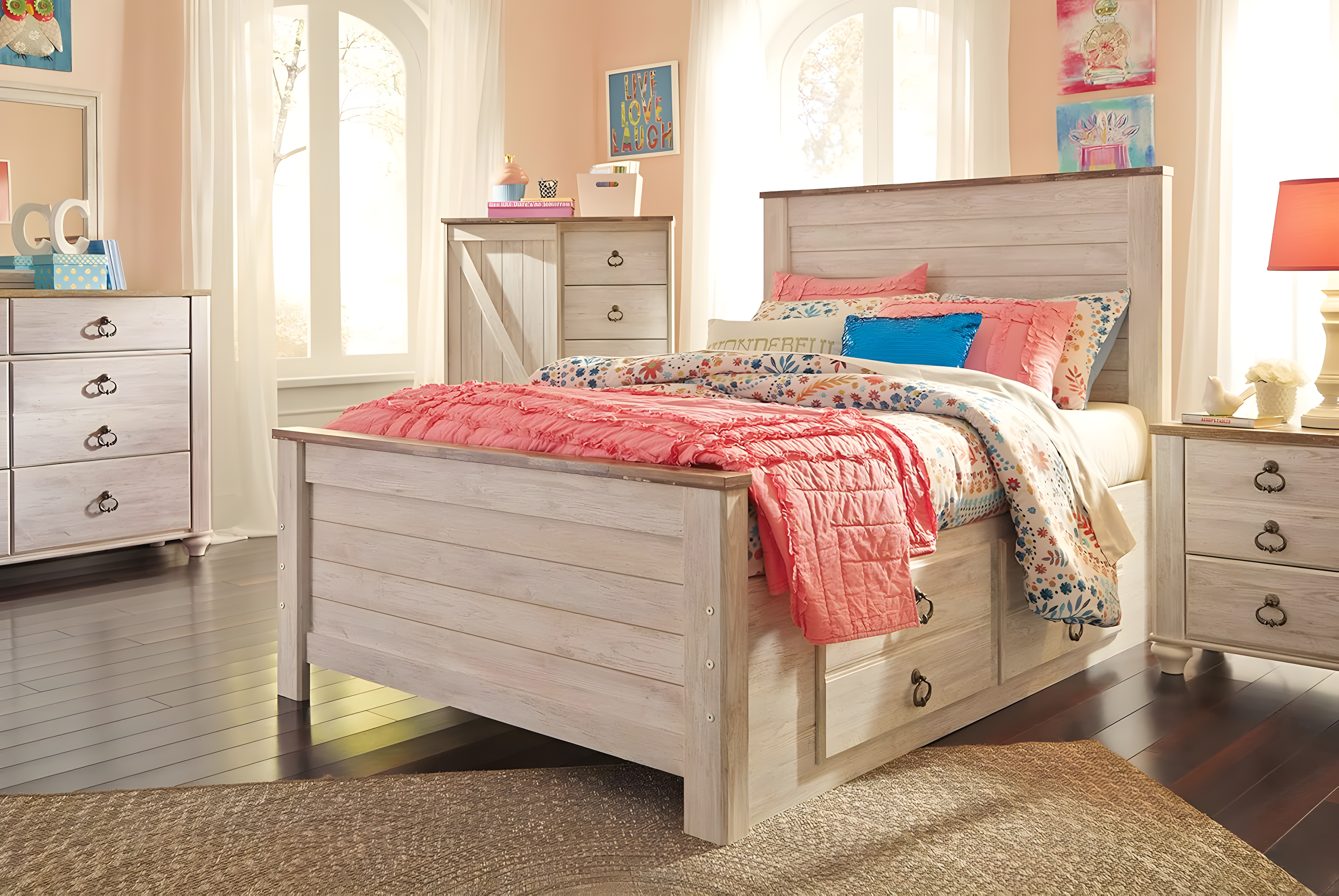 Signature Design by Ashley Casual Willowton Full Panel Headboard  Whitewash