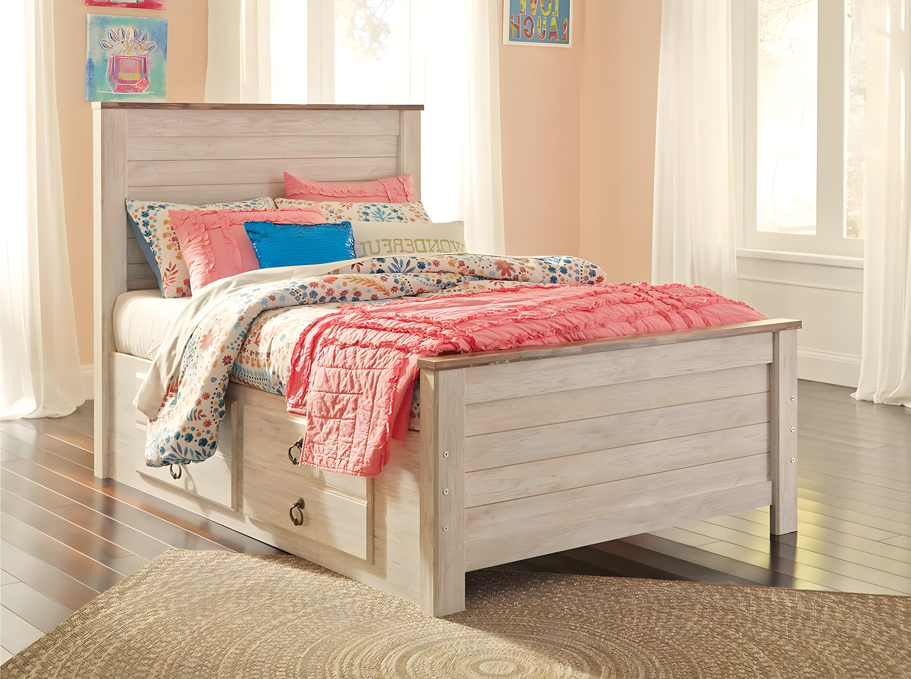 Signature Design by Ashley Casual Willowton Full Panel Headboard  Whitewash