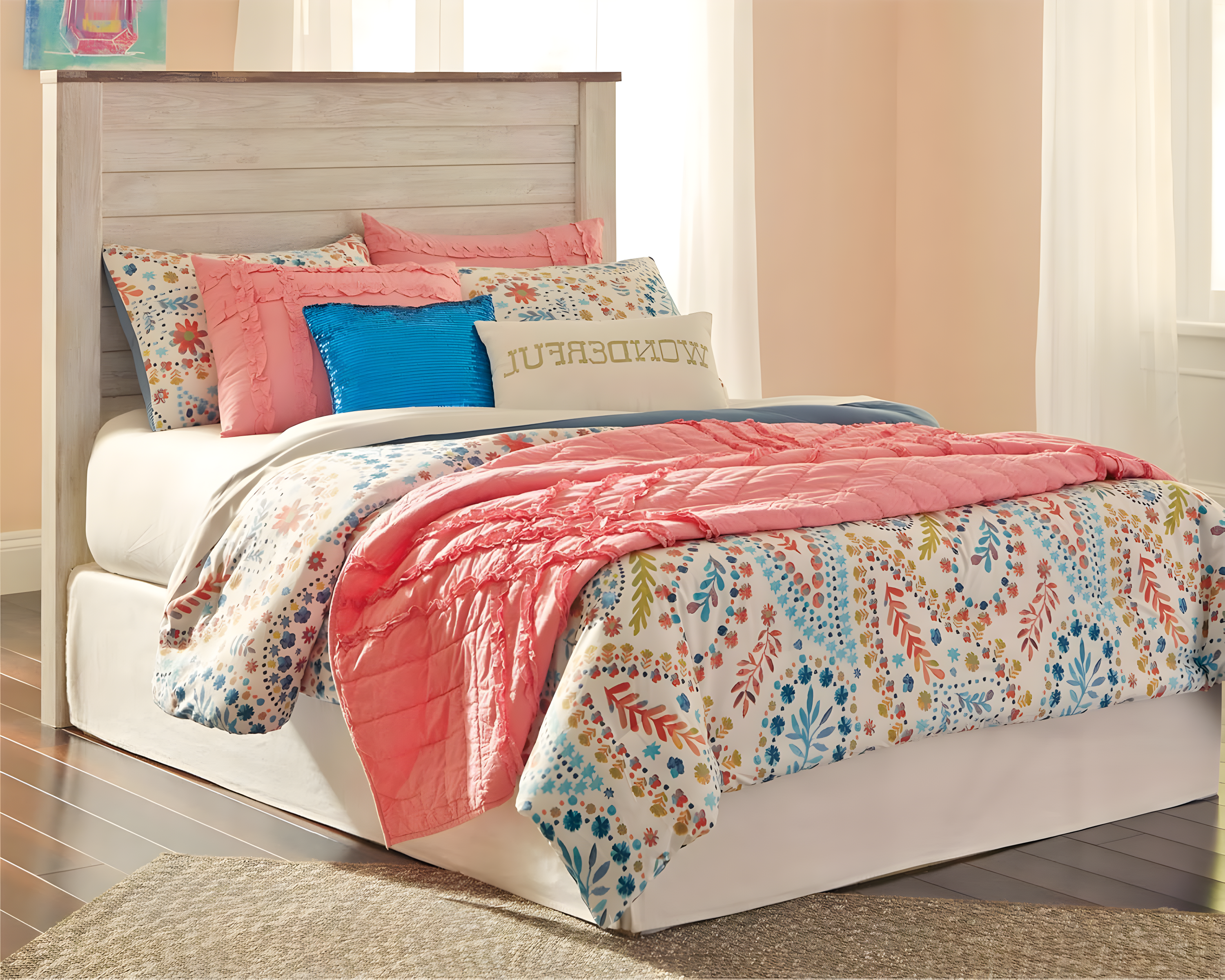 Signature Design by Ashley Casual Willowton Full Panel Headboard  Whitewash