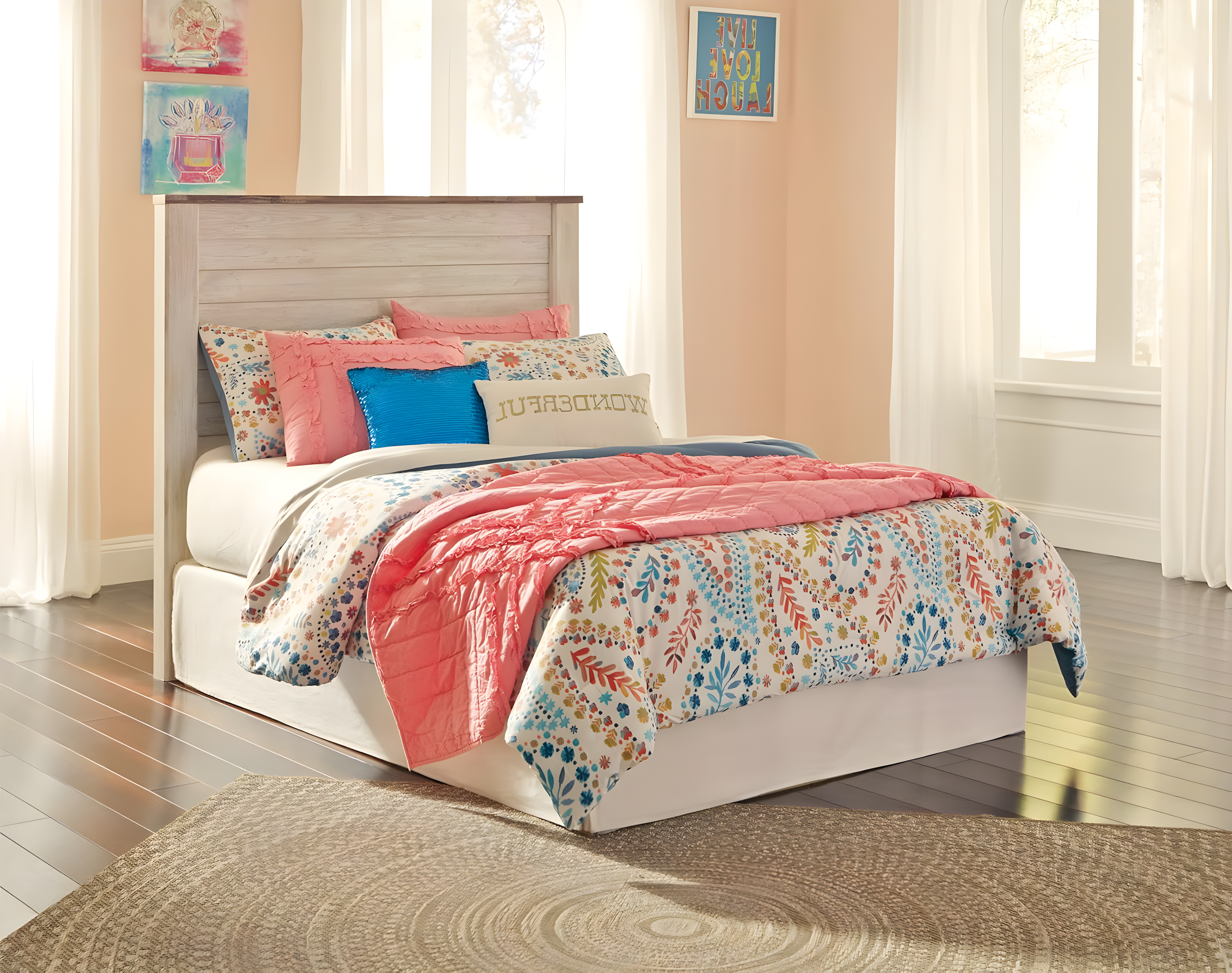 Signature Design by Ashley Casual Willowton Full Panel Headboard  Whitewash